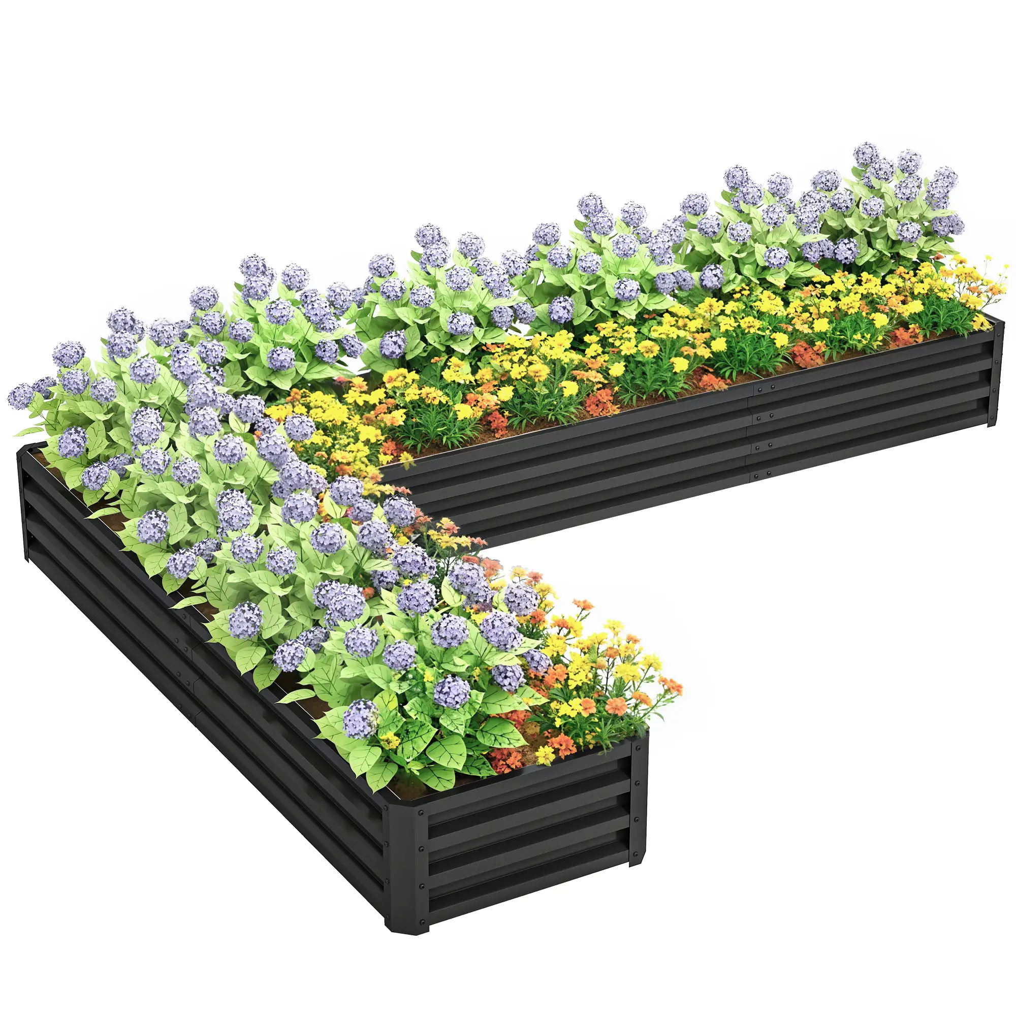 L-Shaped Raised Garden Bed, 82" x 109" x 12", Black Galvanized Steel Planter Box, Black - Image 11