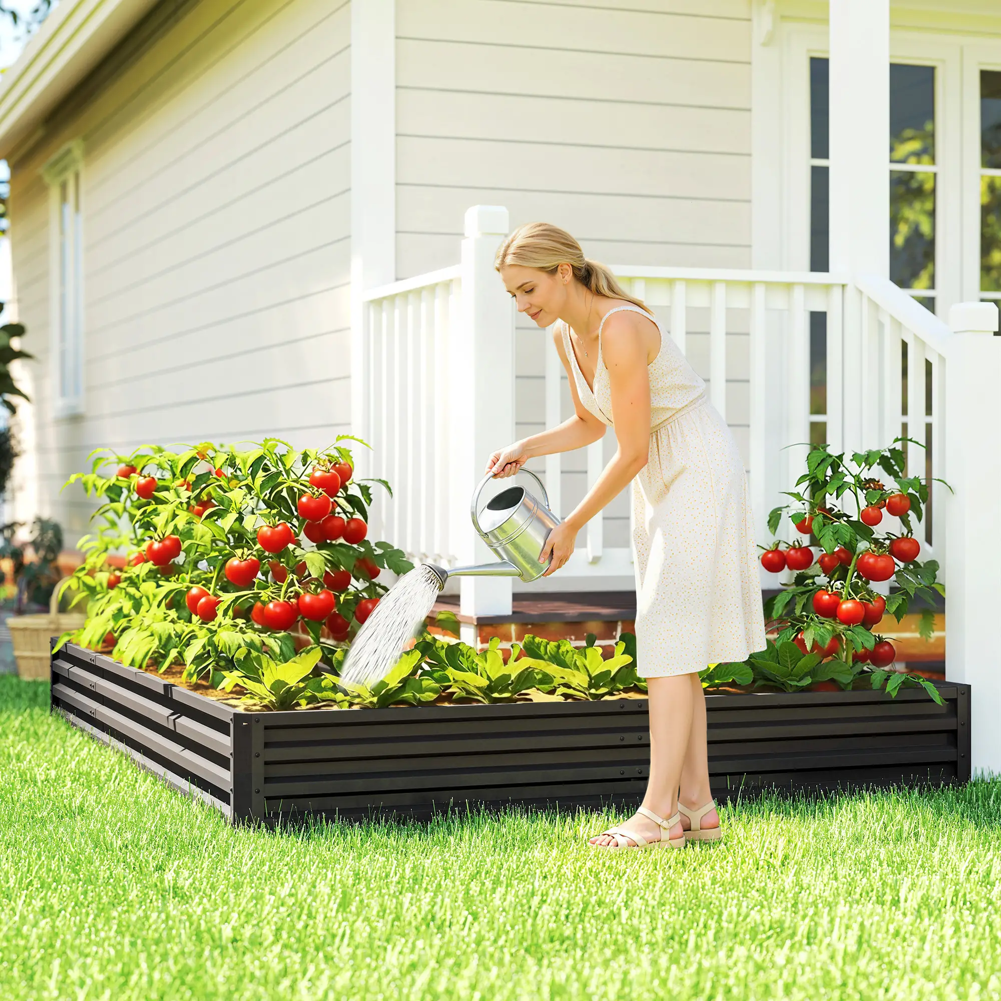L-Shaped Raised Garden Bed, 82" x 109" x 12", Black Galvanized Steel Planter Box, Black - Image 2