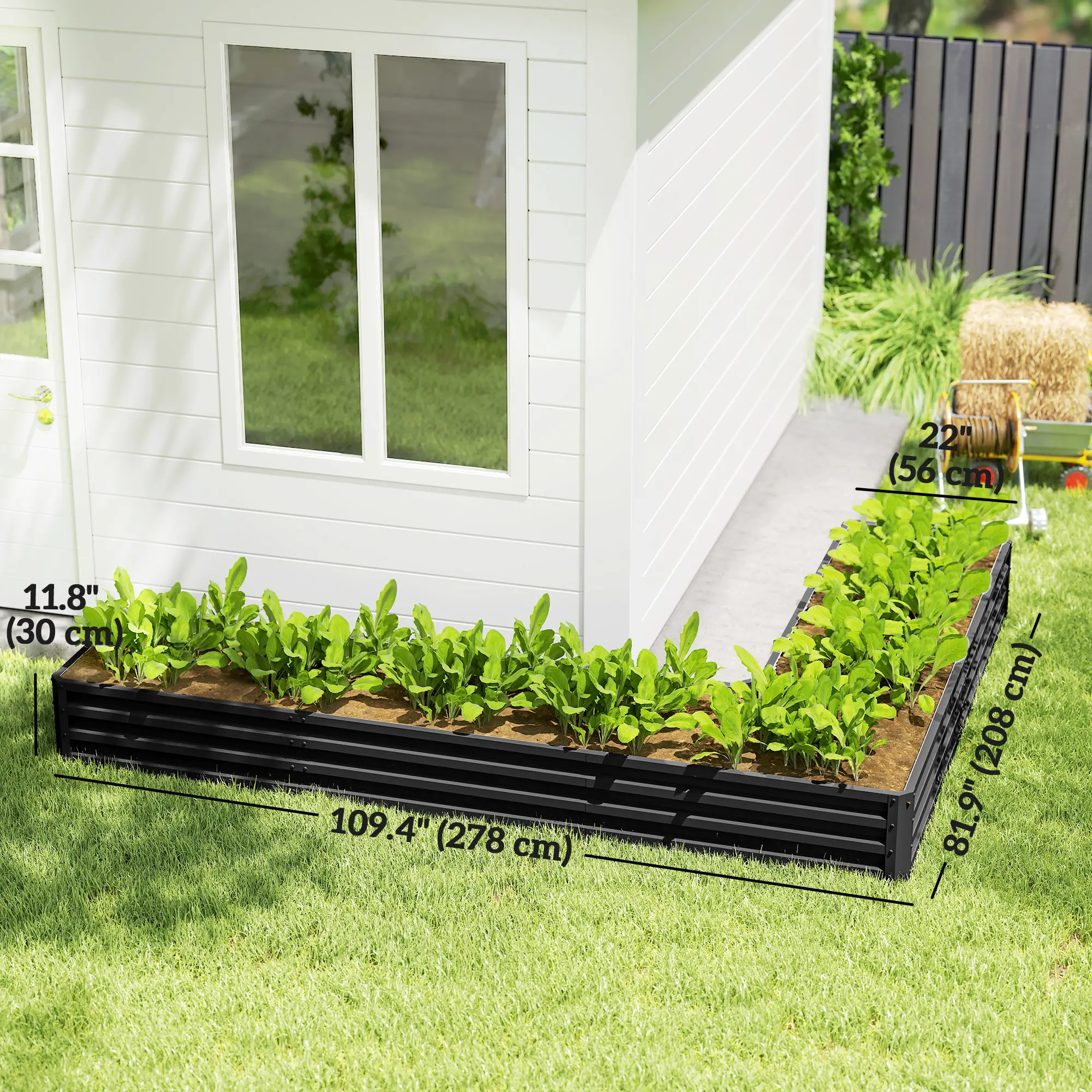 L-Shaped Raised Garden Bed, 82" x 109" x 12", Black Galvanized Steel Planter Box, Black - Image 3