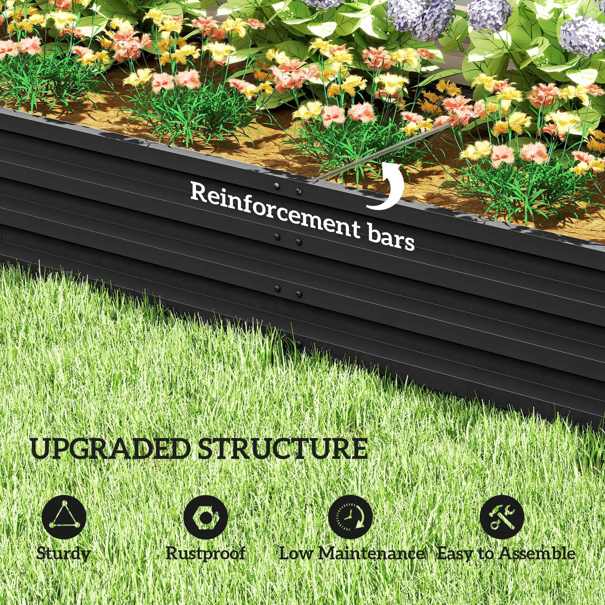 L-Shaped Raised Garden Bed, 82" x 109" x 12", Black Galvanized Steel Planter Box, Black - Image 6