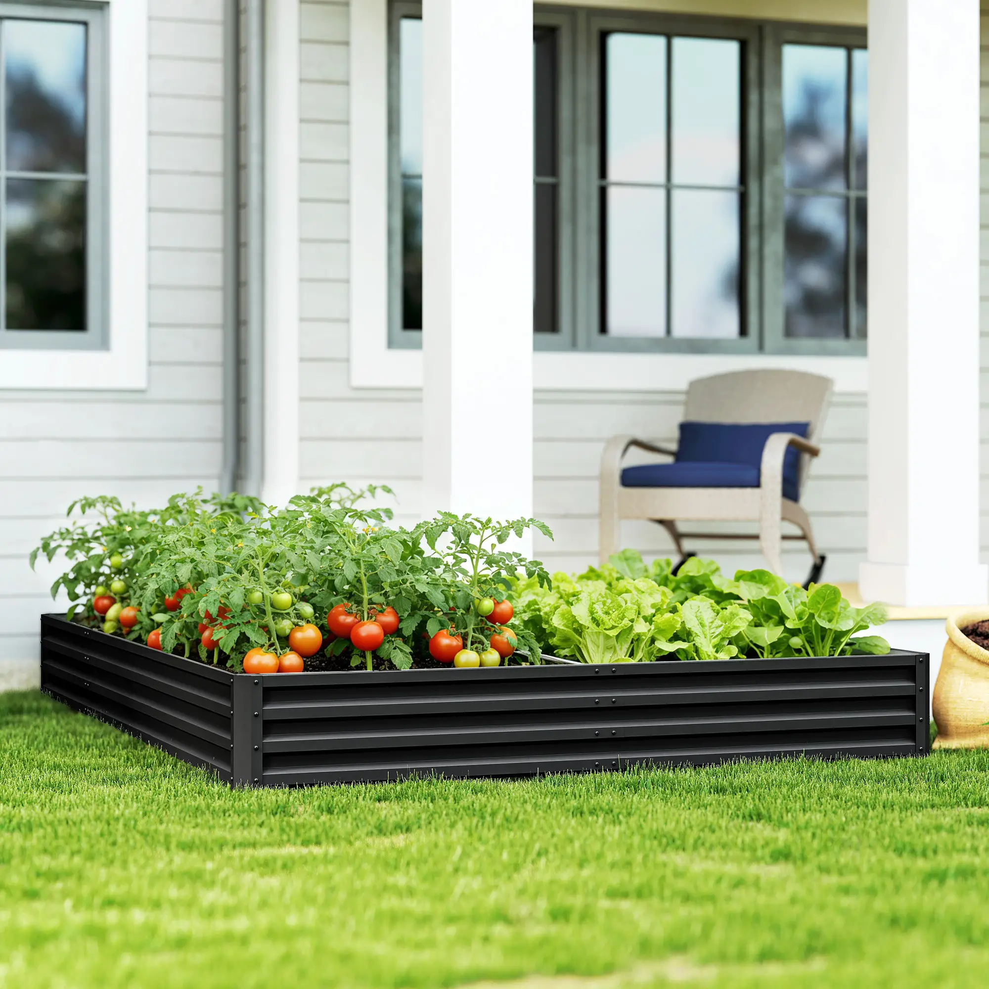 L-Shaped Raised Garden Bed, 82" x 109" x 12", Black Galvanized Steel Planter Box, Black - Image 8