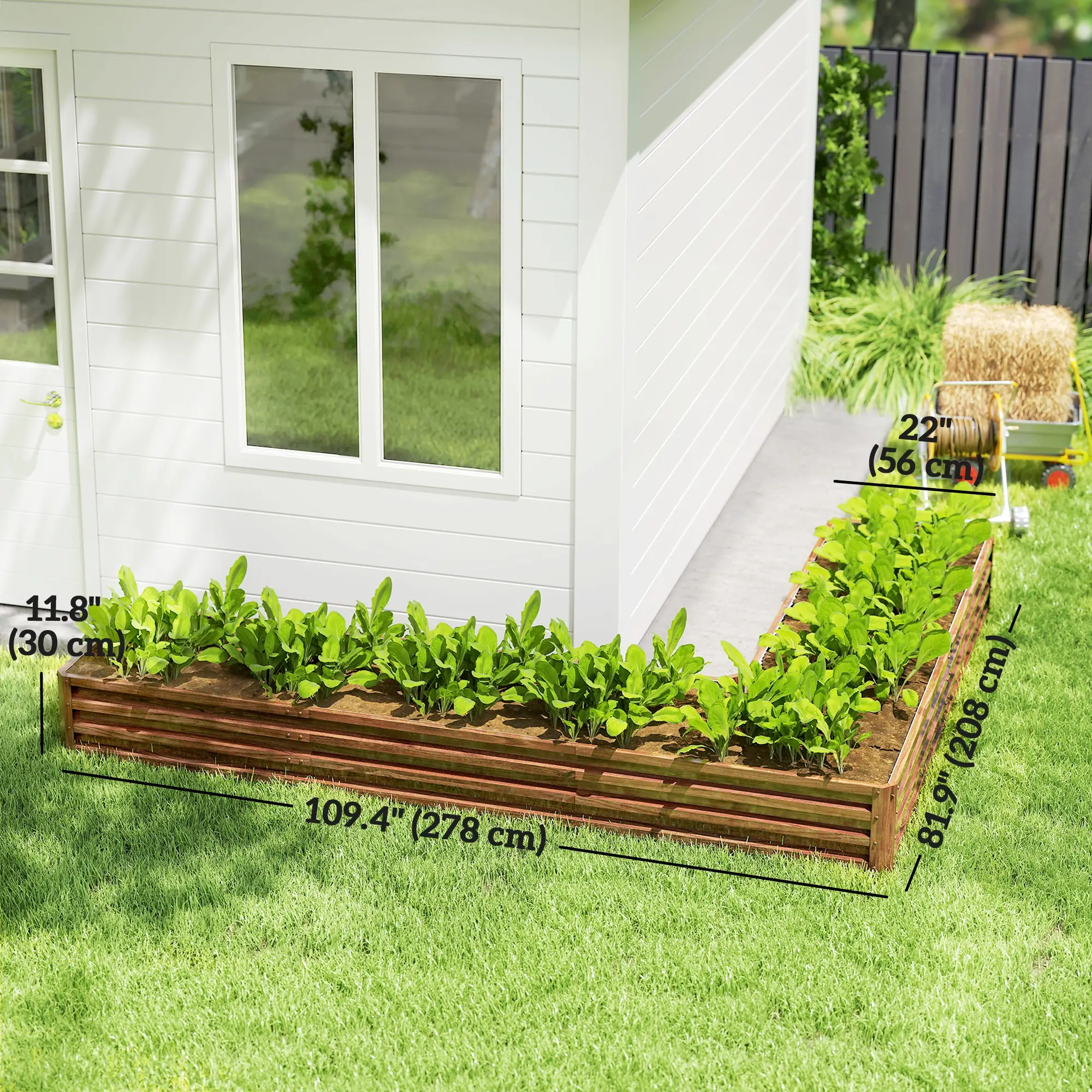 L-Shaped Raised Garden Bed, 82" x 109" x 12", Galvanized Steel Planter Box, Dark Brown - Image 3