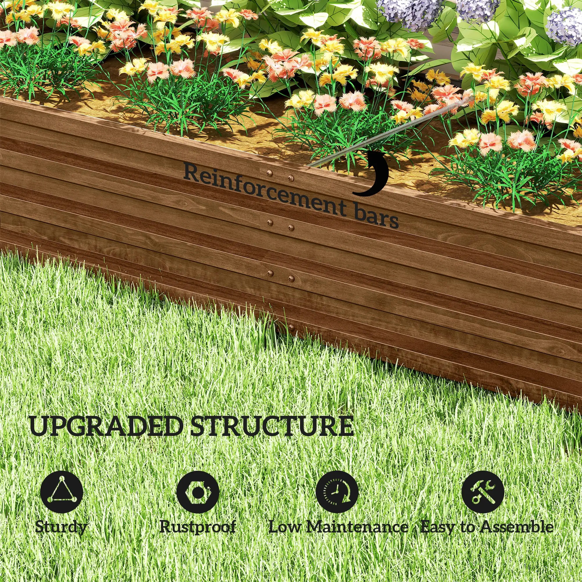 L-Shaped Raised Garden Bed, 82" x 109" x 12", Galvanized Steel Planter Box, Dark Brown - Image 6