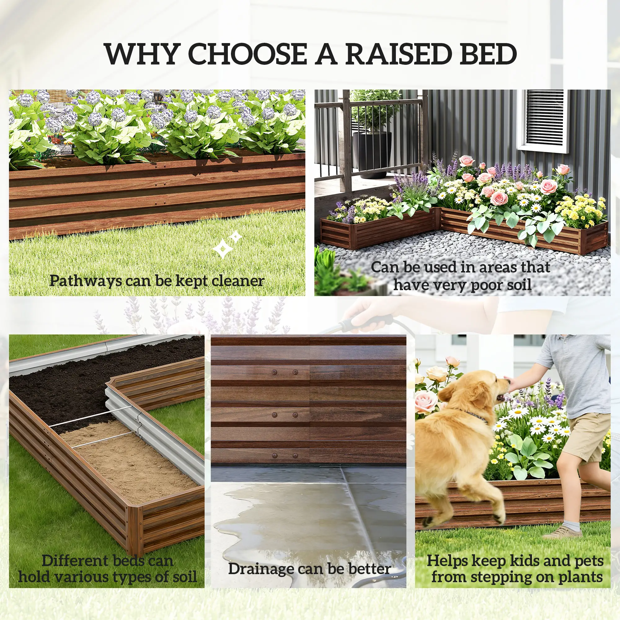 L-Shaped Raised Garden Bed, 82" x 109" x 12", Galvanized Steel Planter Box, Dark Brown - Image 7