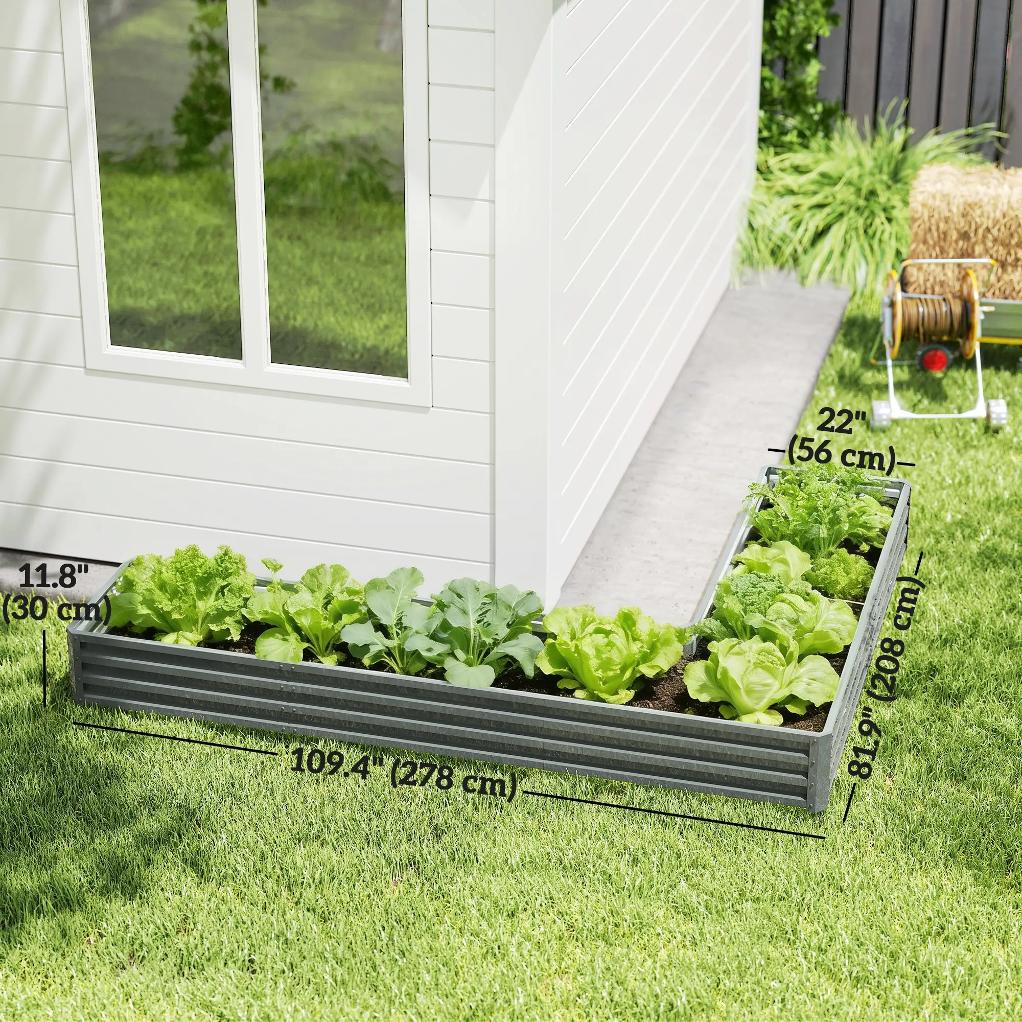 L-Shaped Raised Garden Bed, 82" x 109" x 12", Galvanized Steel Planter Box, Light Grey - Image 3