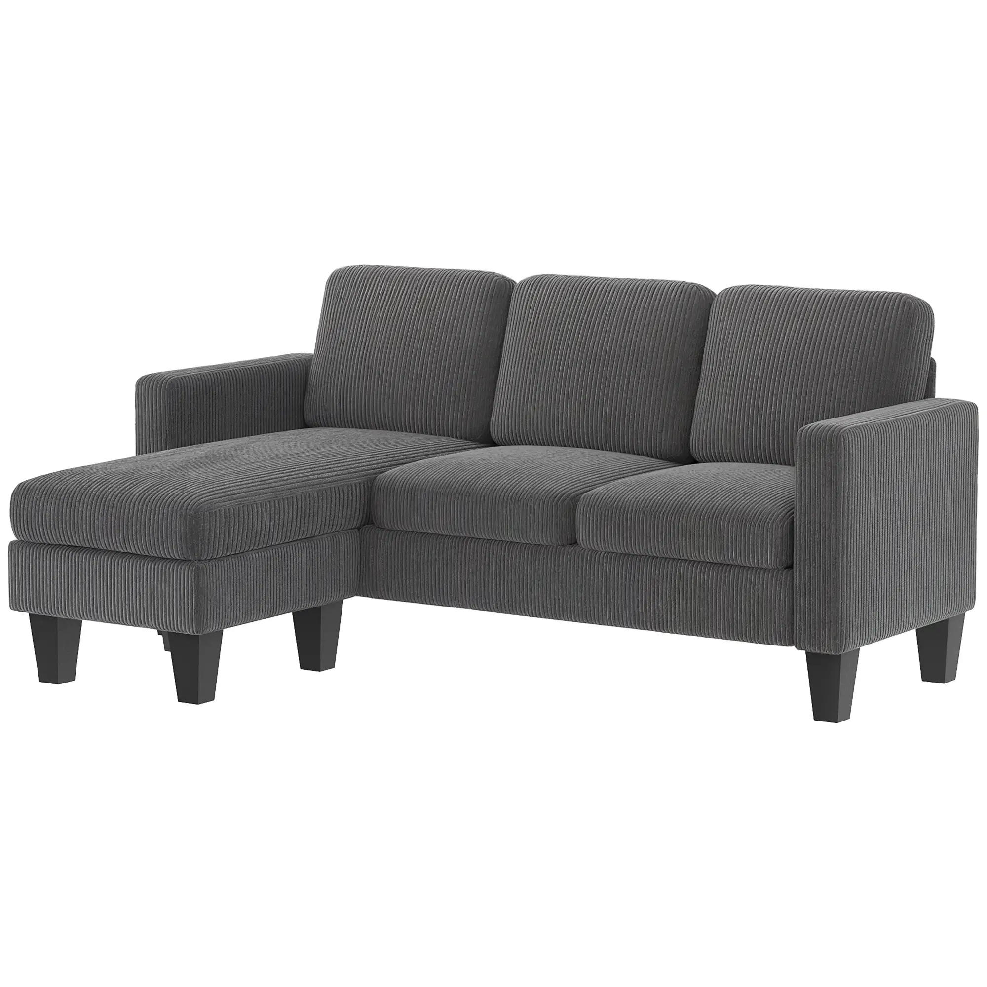 L Shaped Sectional Sofa, With Changeable Chaise Ottoman, Dark Grey