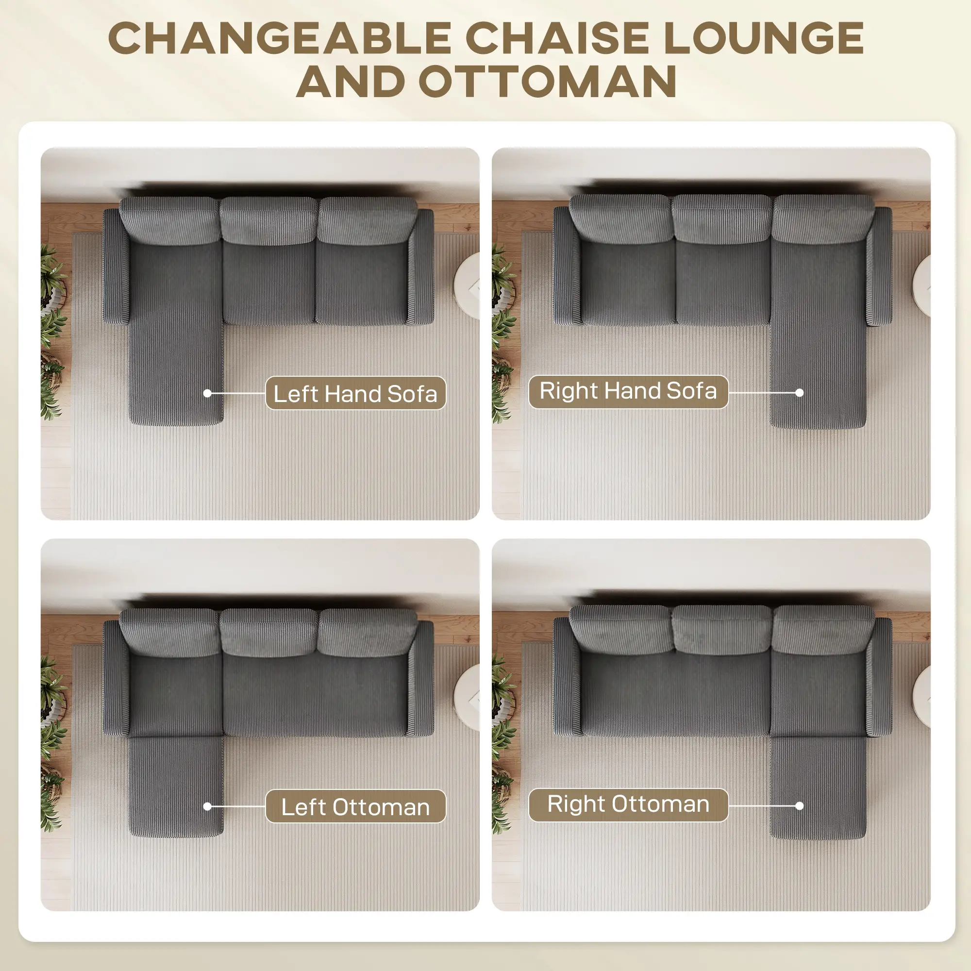L Shaped Sectional Sofa, With Changeable Chaise Ottoman, Dark Grey - Image 4