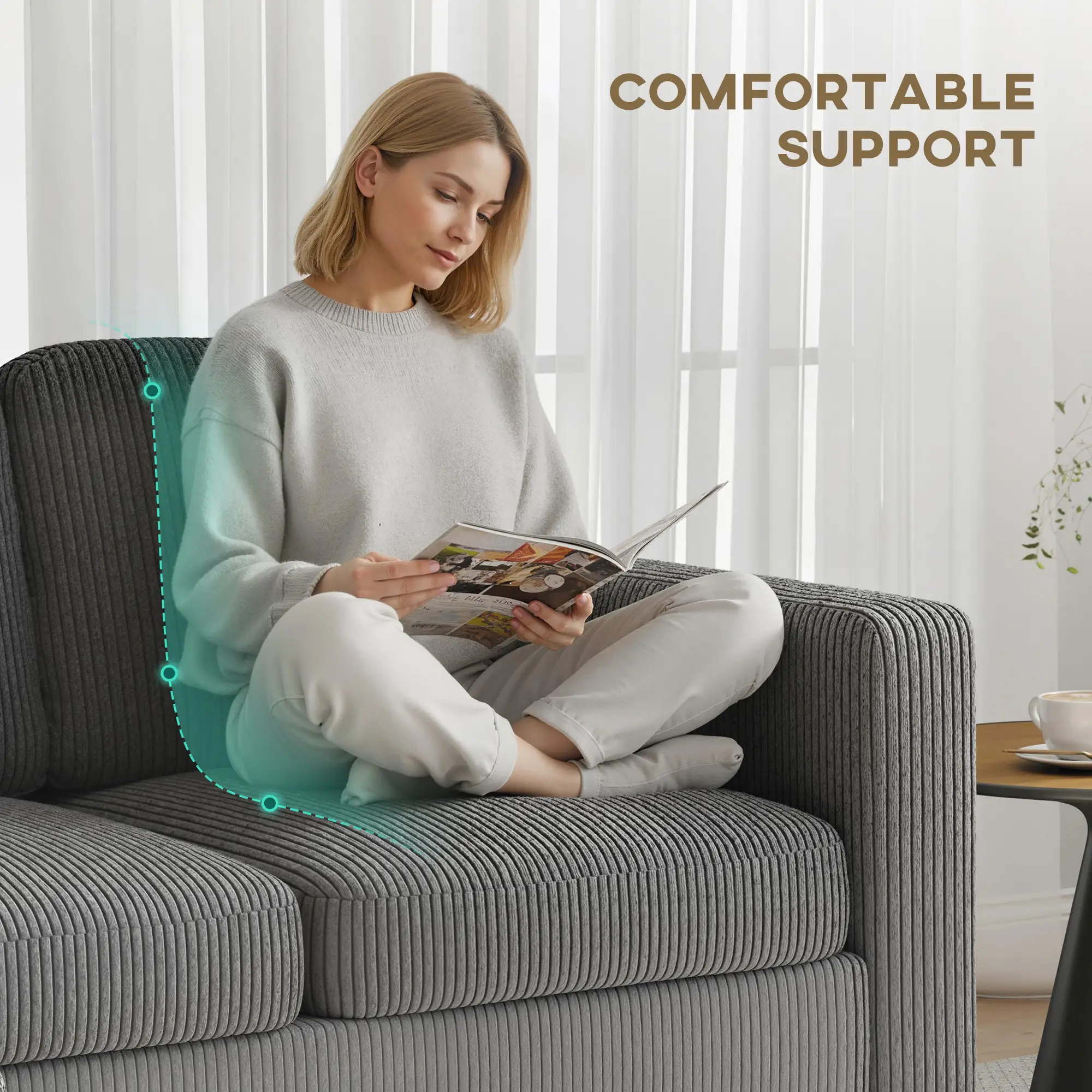 L Shaped Sectional Sofa, With Changeable Chaise Ottoman, Dark Grey - Image 6
