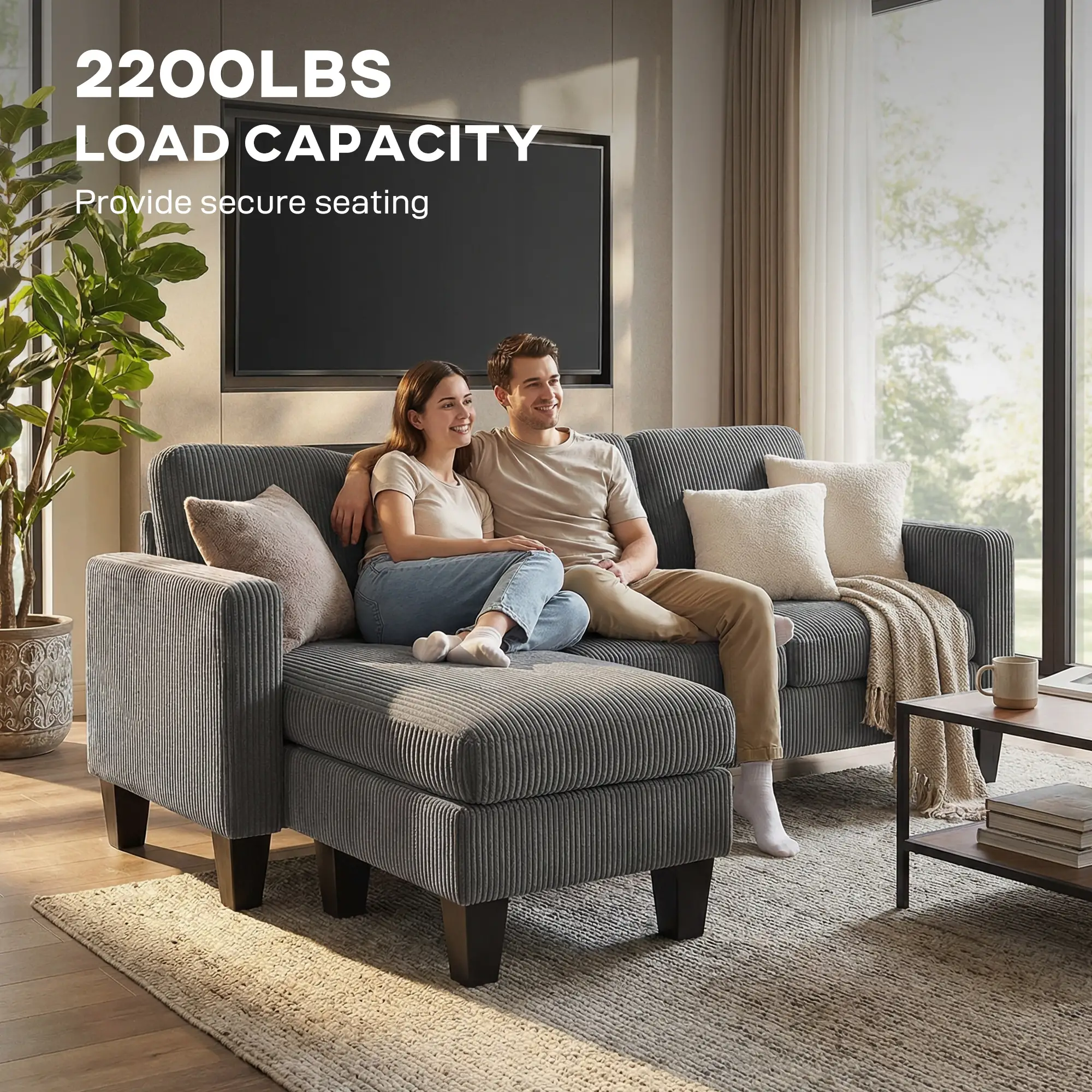 L Shaped Sectional Sofa, With Changeable Chaise Ottoman, Dark Grey - Image 7