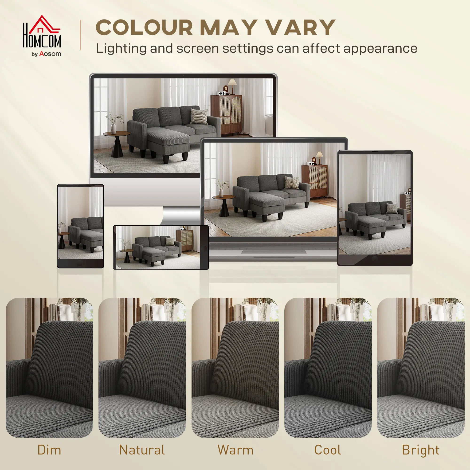 L Shaped Sectional Sofa, With Changeable Chaise Ottoman, Dark Grey - Image 9