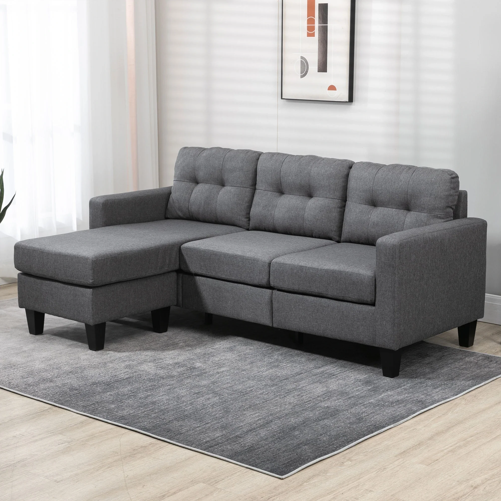 L-Shaped Sofa, 3 Seater with Ottoman, Dark Grey - Image 2
