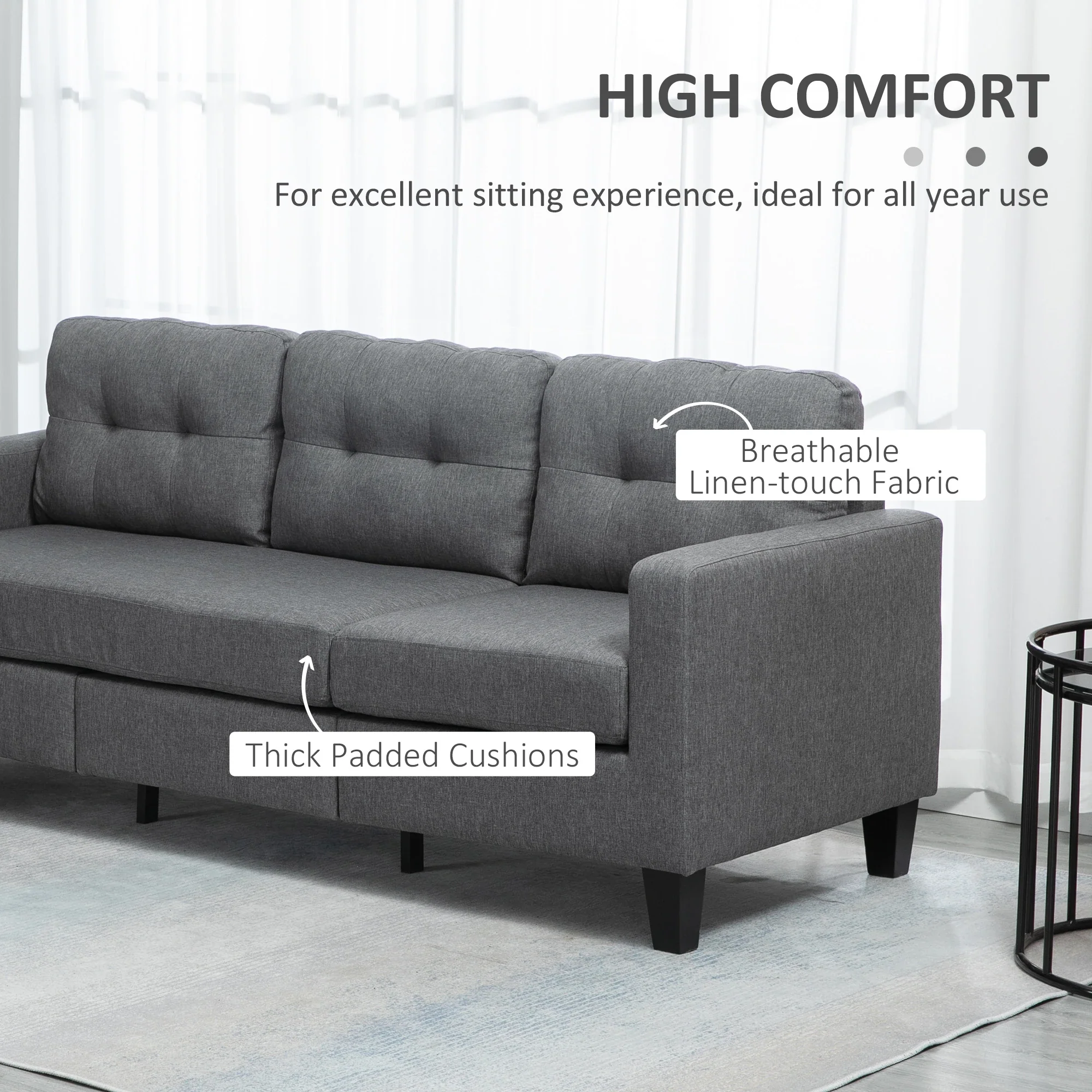 L-Shaped Sofa, 3 Seater with Ottoman, Dark Grey - Image 4