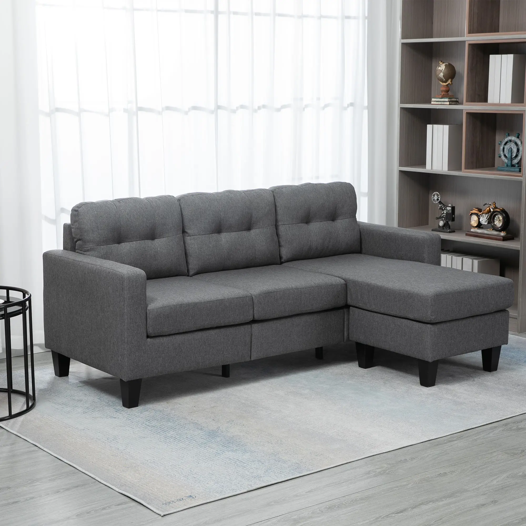 L-Shaped Sofa, 3 Seater with Ottoman, Dark Grey - Image 7