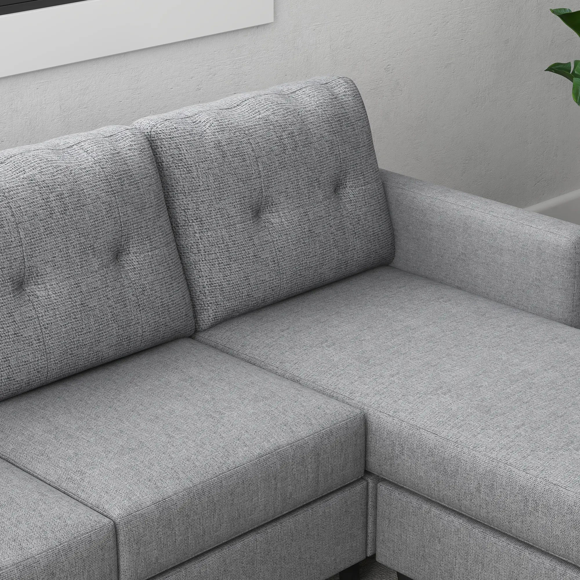 L-Shaped Sofa, 3 Seater with Ottoman, Thick Padded Cushion, Light Grey - Image 9