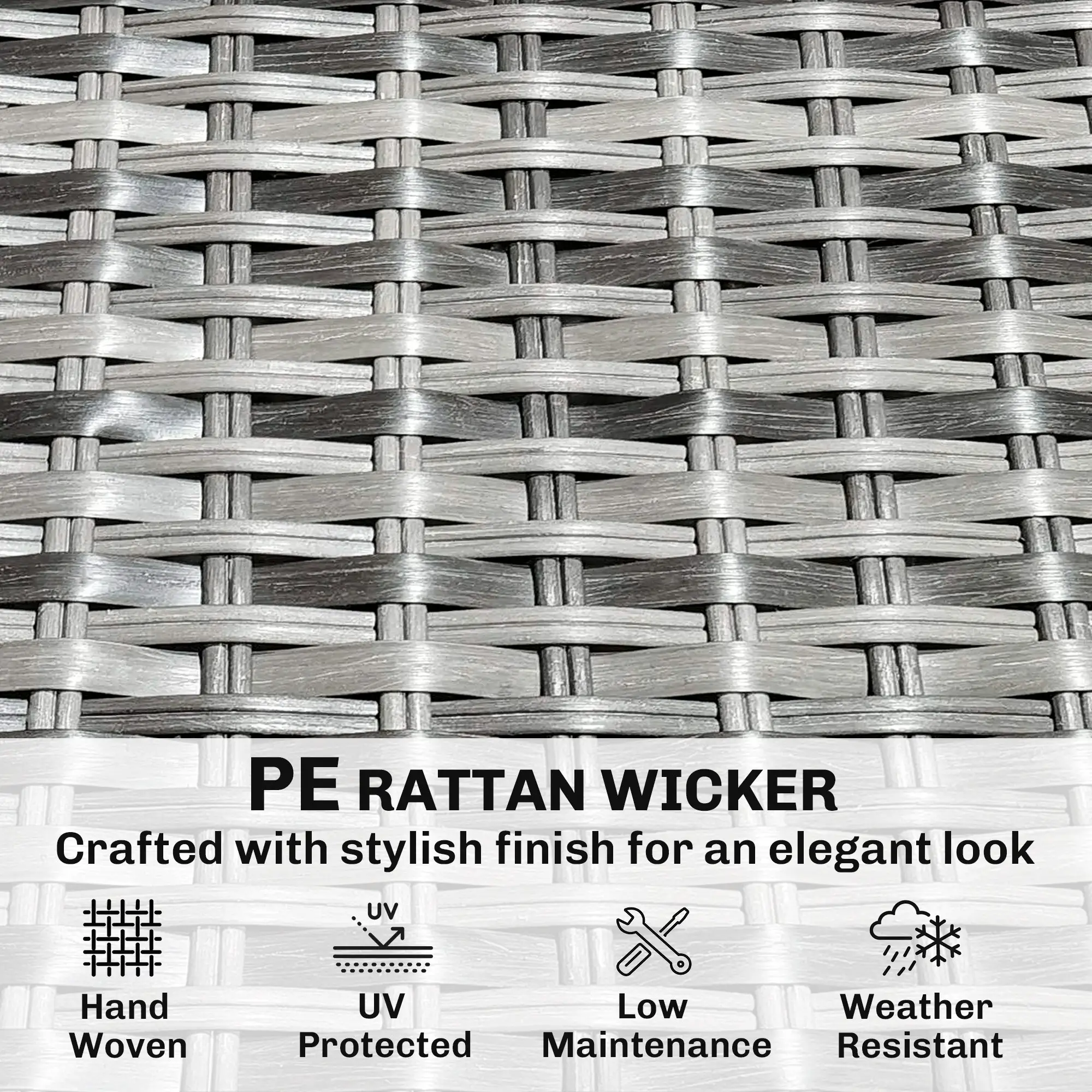 L-Shaped Wicker Patio Furniture Set, 7 Piece, Light Grey - Image 5