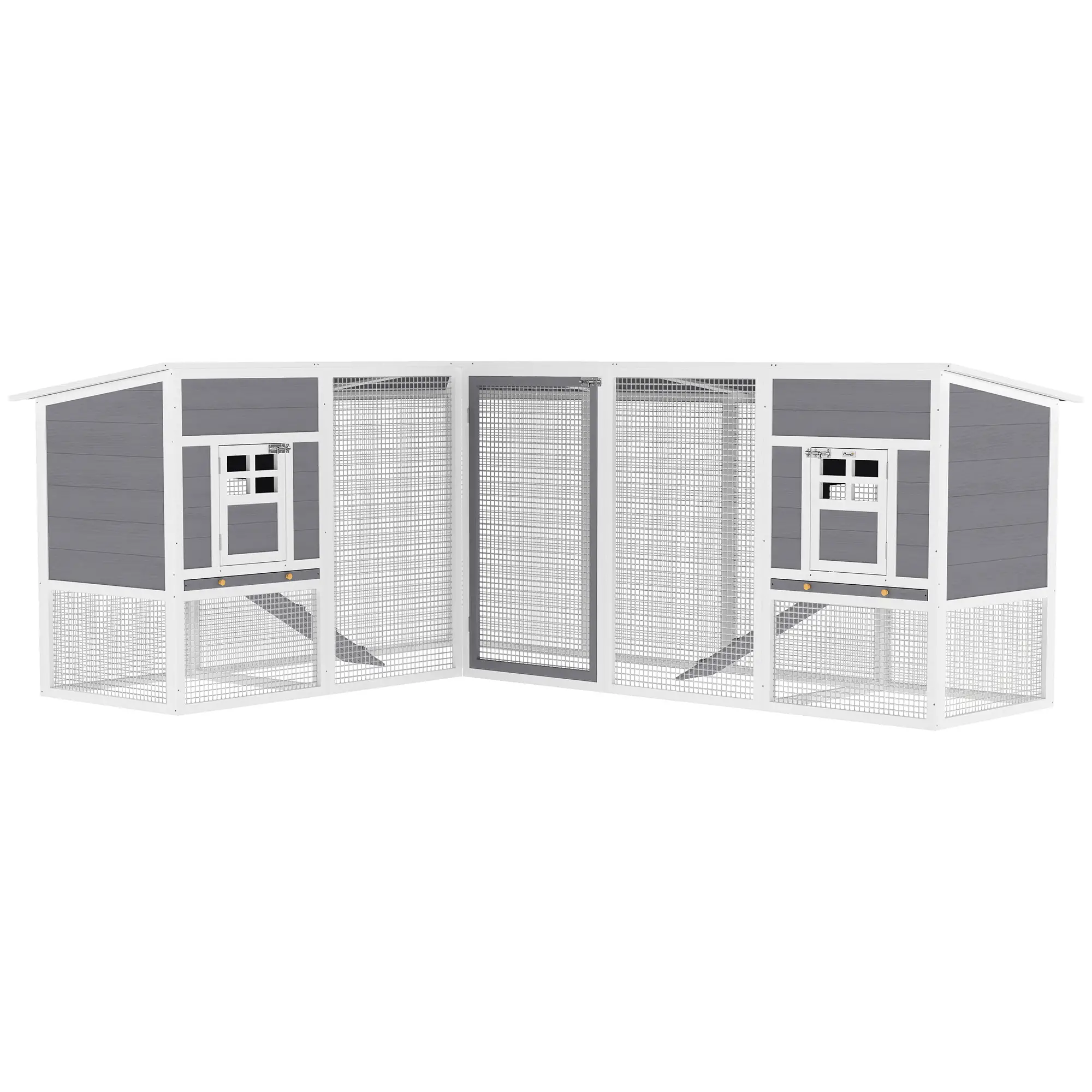 L-Shaped Wooden Chicken Coop With Run, 2 Houses, Waterproof Roof, Ramps - Image 11