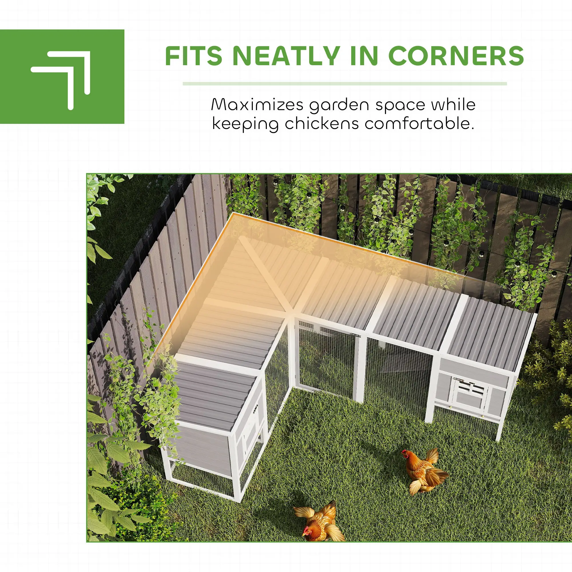 L-Shaped Wooden Chicken Coop With Run, 2 Houses, Waterproof Roof, Ramps - Image 4