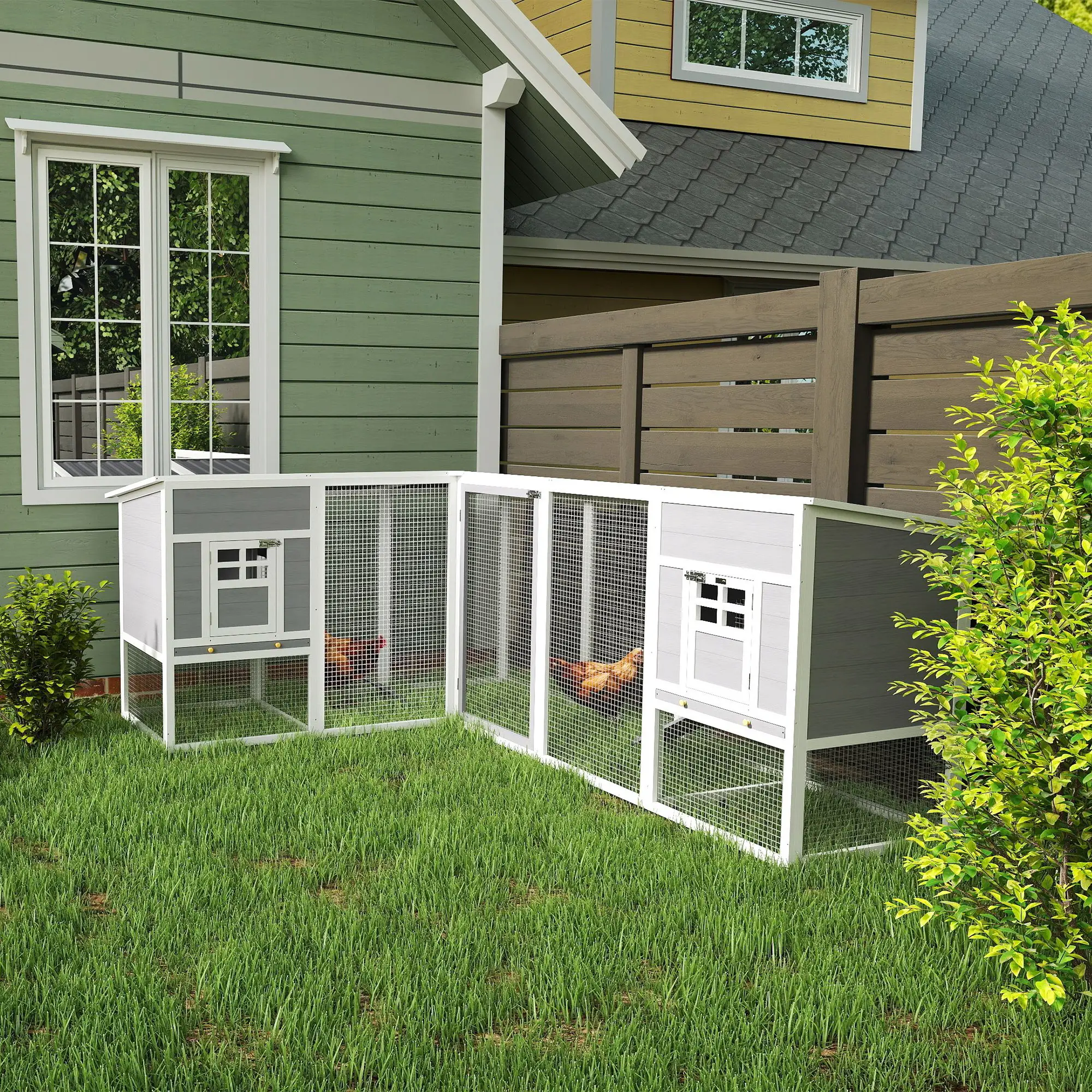 L-Shaped Wooden Chicken Coop With Run, 2 Houses, Waterproof Roof, Ramps - Image 8