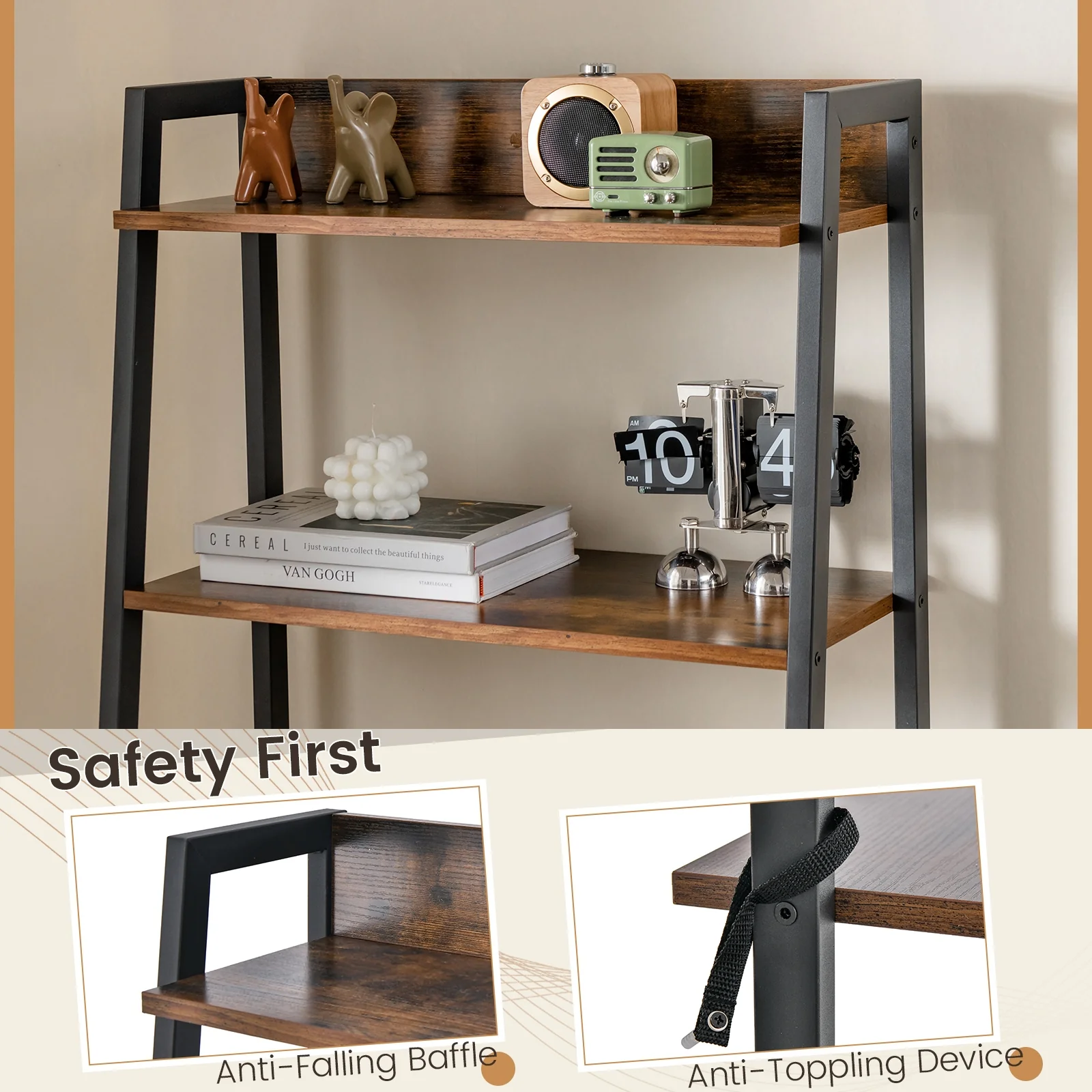 Ladder Vanity Desk Set With Flip Top Mirror, Black - Image 10