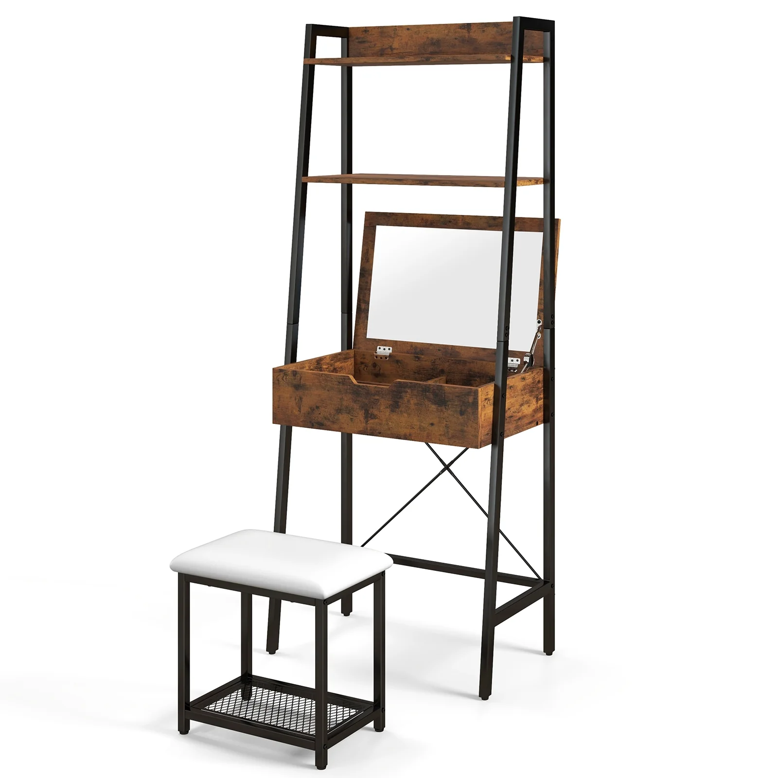 Ladder Vanity Desk Set With Flip Top Mirror, Black - Image 5