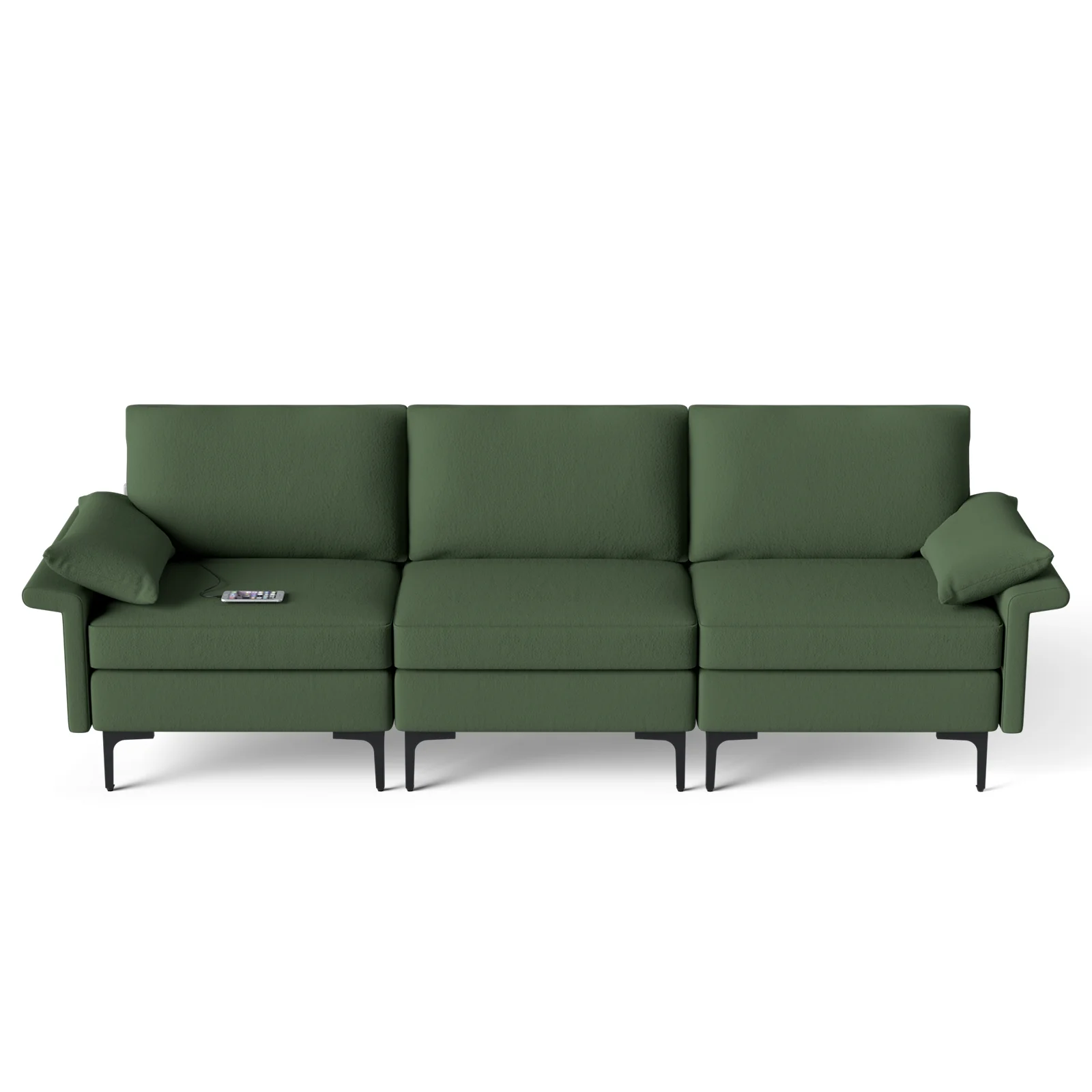 Large 3-Seat Sofa Sectional, Metal Legs, 2 USB Ports, Army Green - Image 5