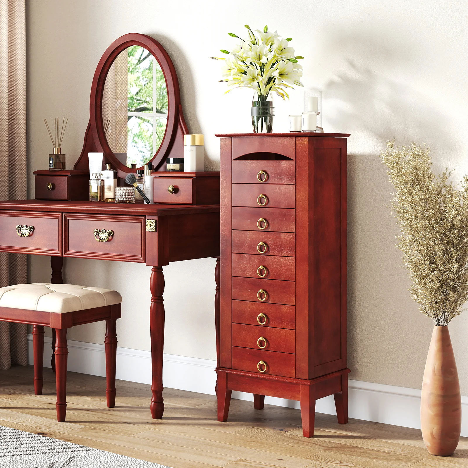 Large Capacity Jewelry Storage Cabinet, 9 Drawers, Brown - Image 2