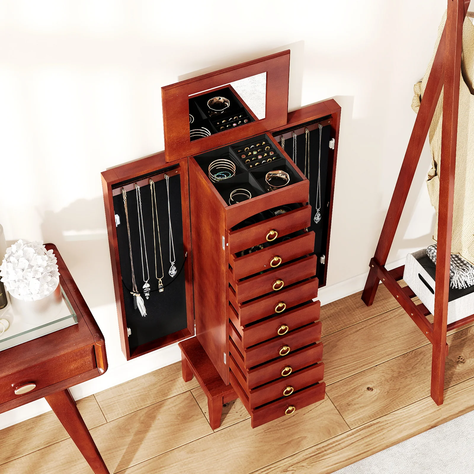 Large Capacity Jewelry Storage Cabinet, 9 Drawers, Brown - Image 3