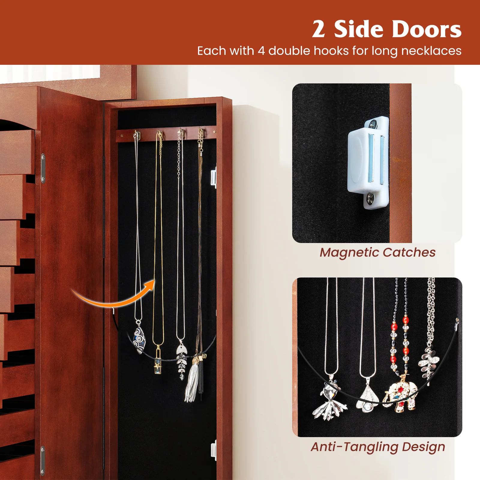 Large Capacity Jewelry Storage Cabinet, 9 Drawers, Brown - Image 8