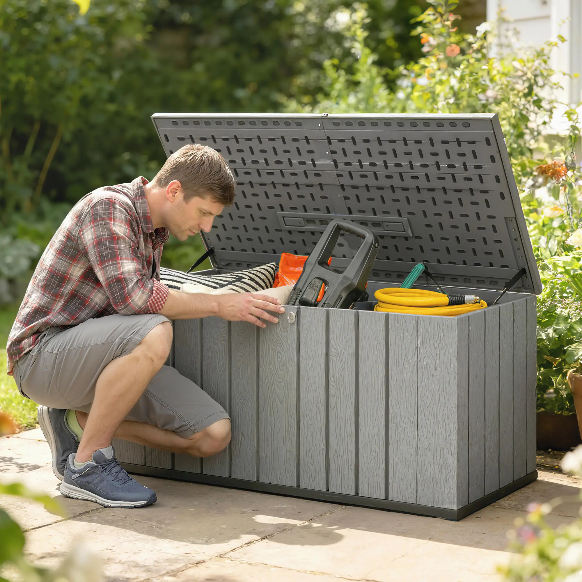 Large Capacity Outdoor Storage Box, 125.5 gal, Lockable Lid, Grey - Image 2