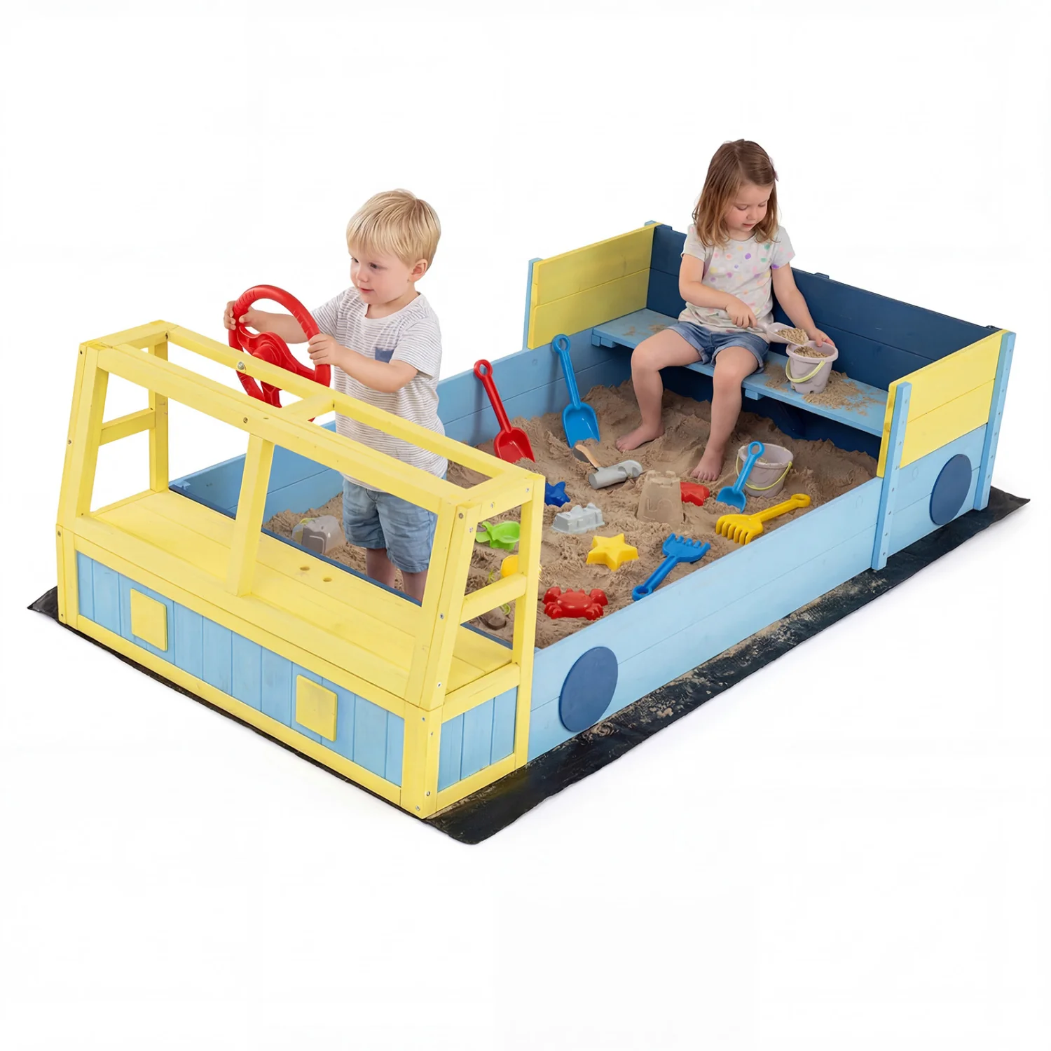 Large Car Theme Sand Box, With Bottom Liner, Blue