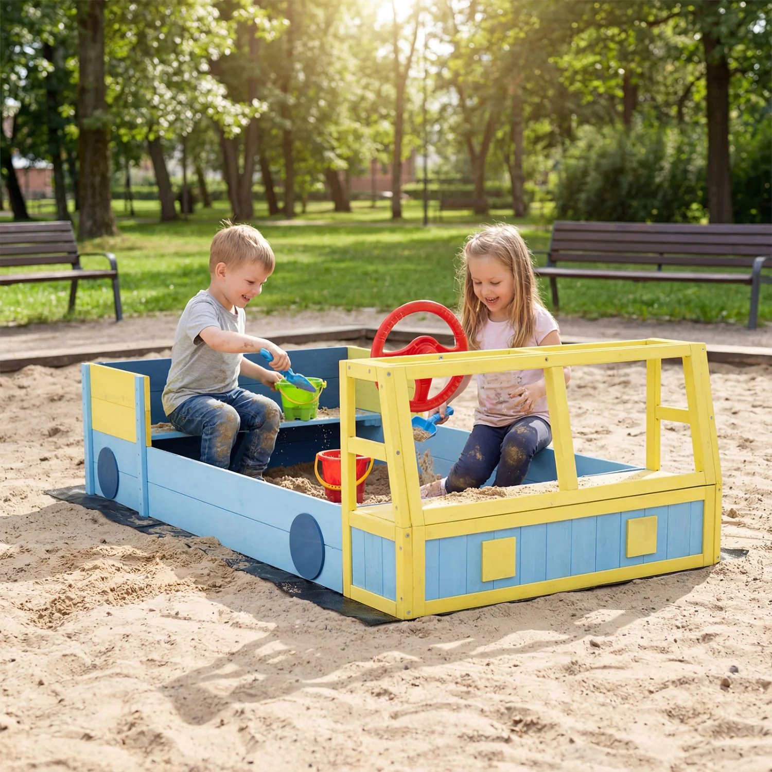 Large Car Theme Sand Box, With Bottom Liner, Blue - Image 2