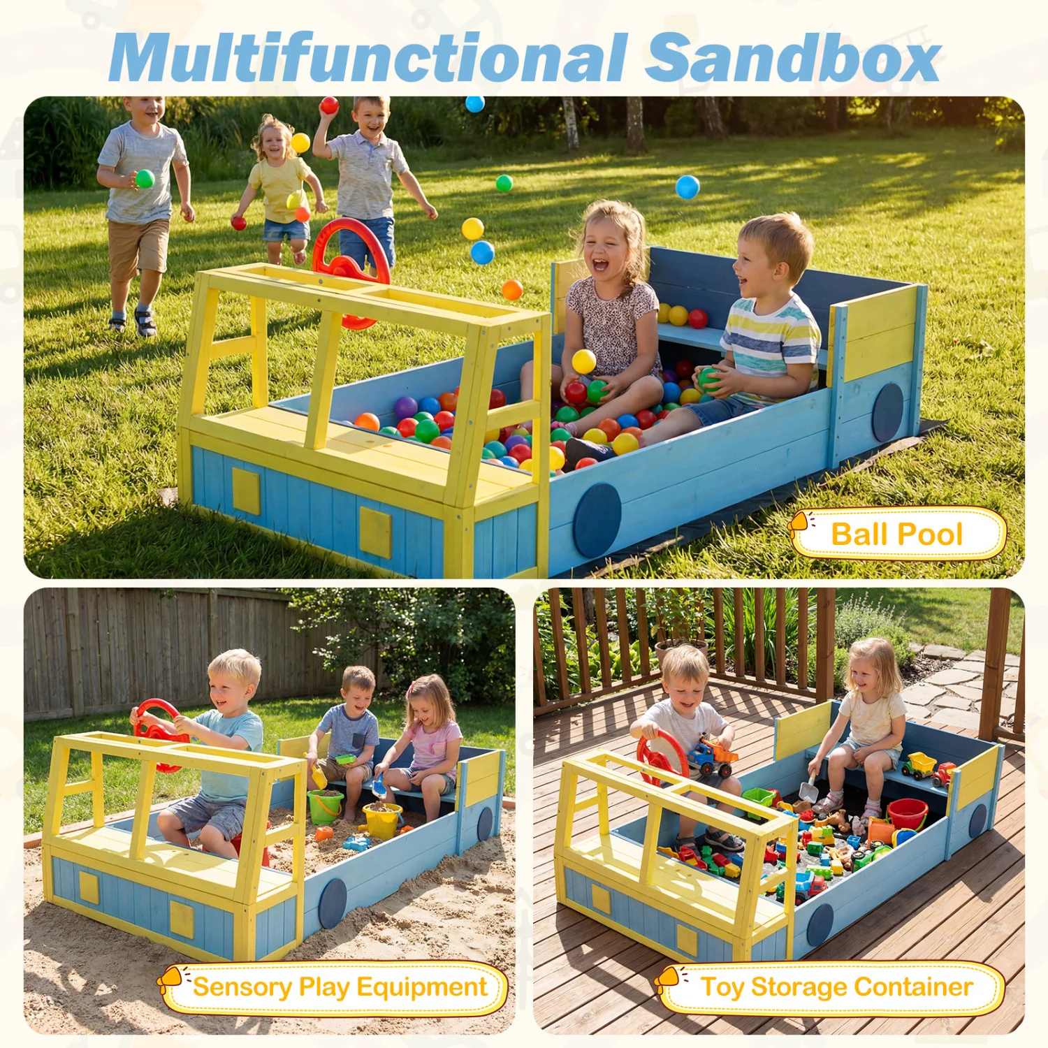 Large Car Theme Sand Box, With Bottom Liner, Blue - Image 6