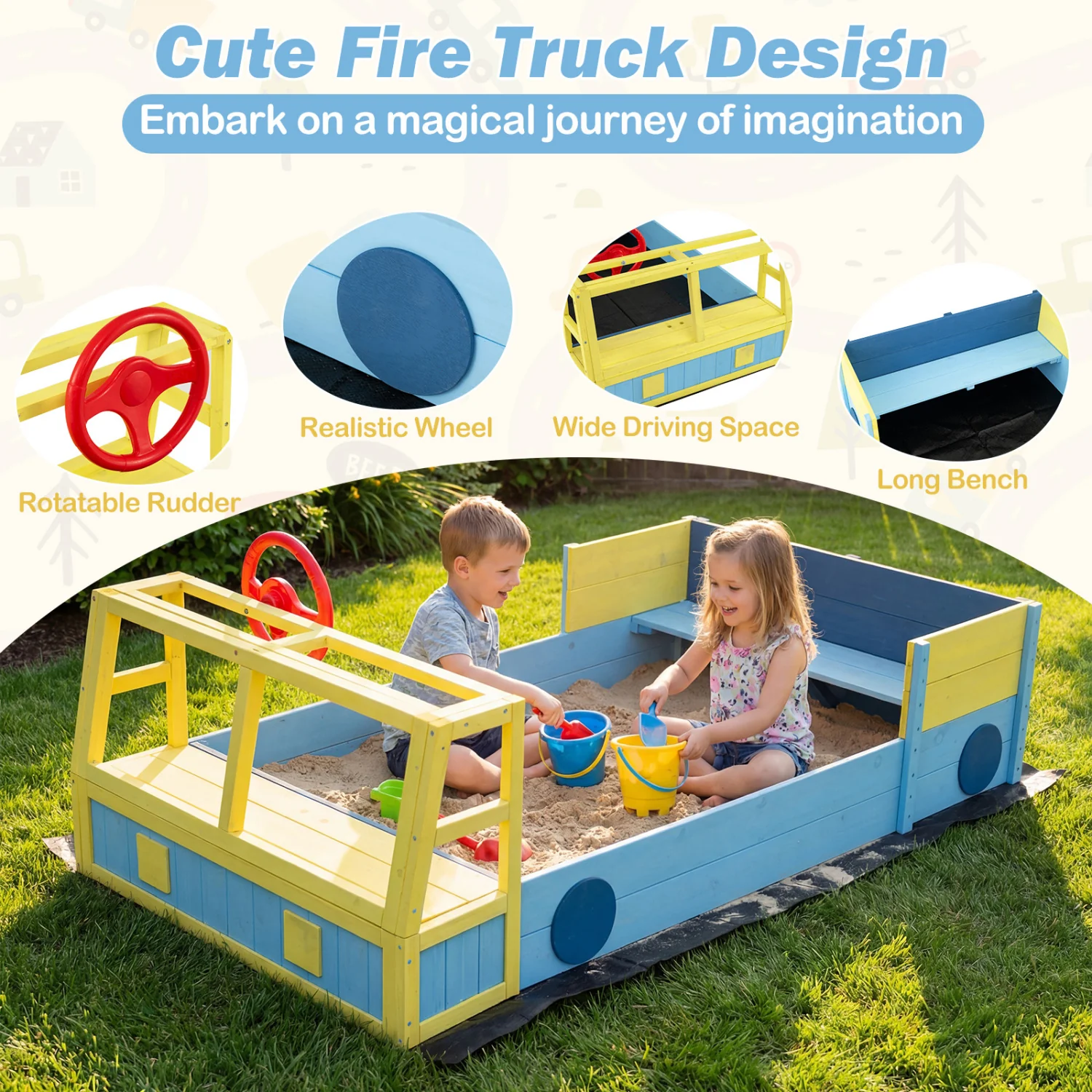 Large Car Theme Sand Box, With Bottom Liner, Blue - Image 8