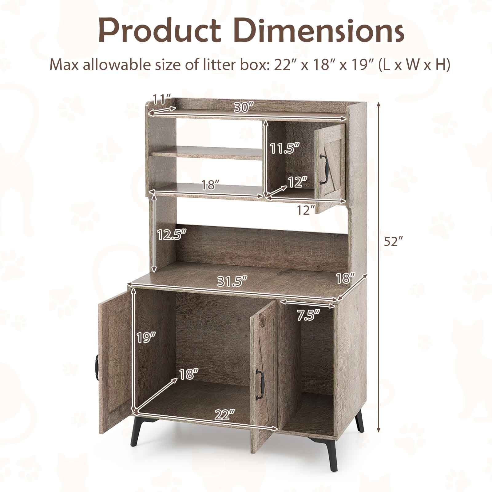 Large Cat Litter Box Enclosure, Display Storage Shelves, Oak - Image 5