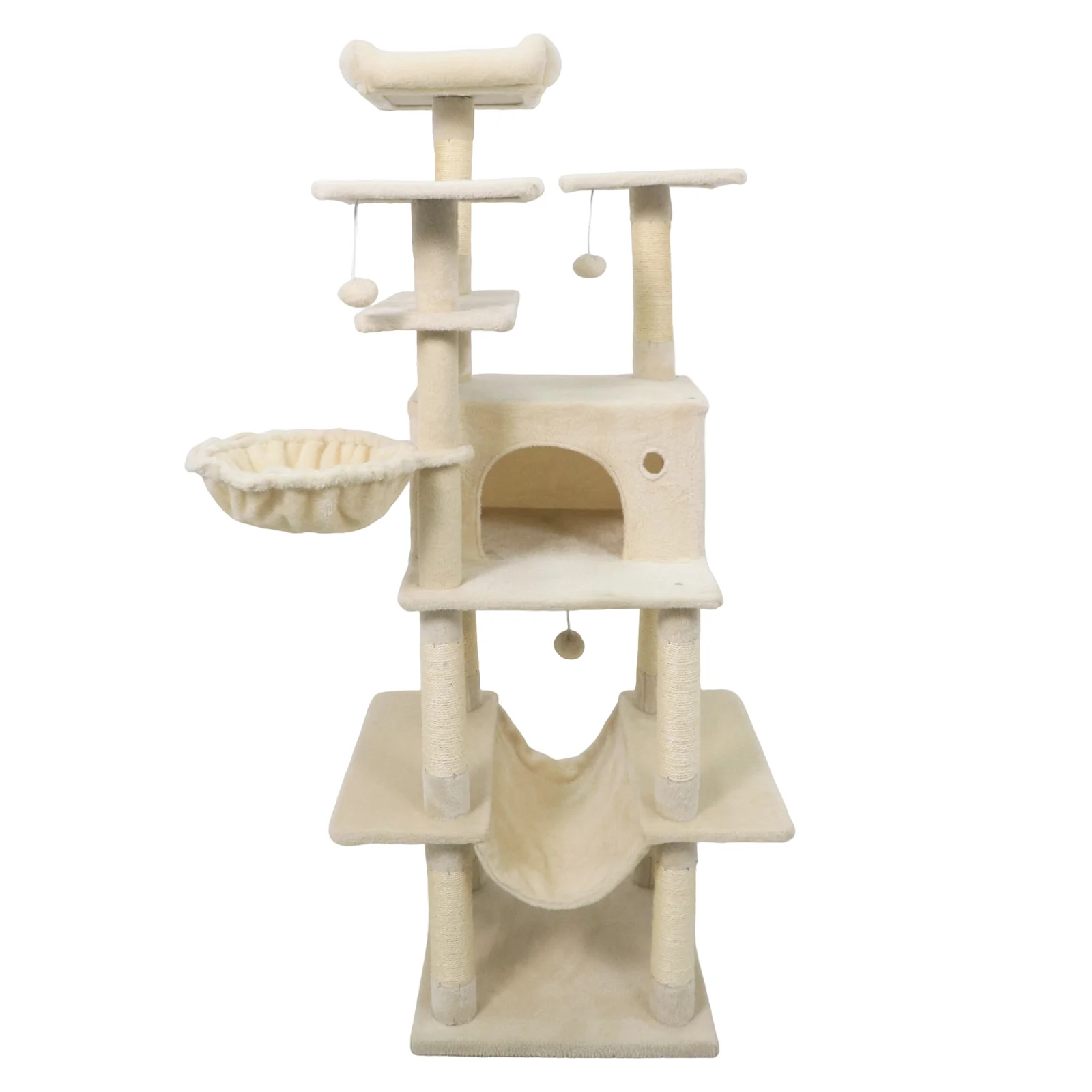 Large Cat Tree for Indoor Cats 63" Tall Cat Tower, Beige - Image 4