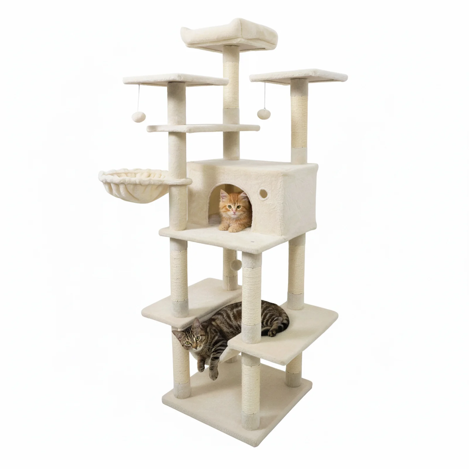 Large Cat Tree for Indoor Cats 63" Tall Cat Tower, Beige - Image 5
