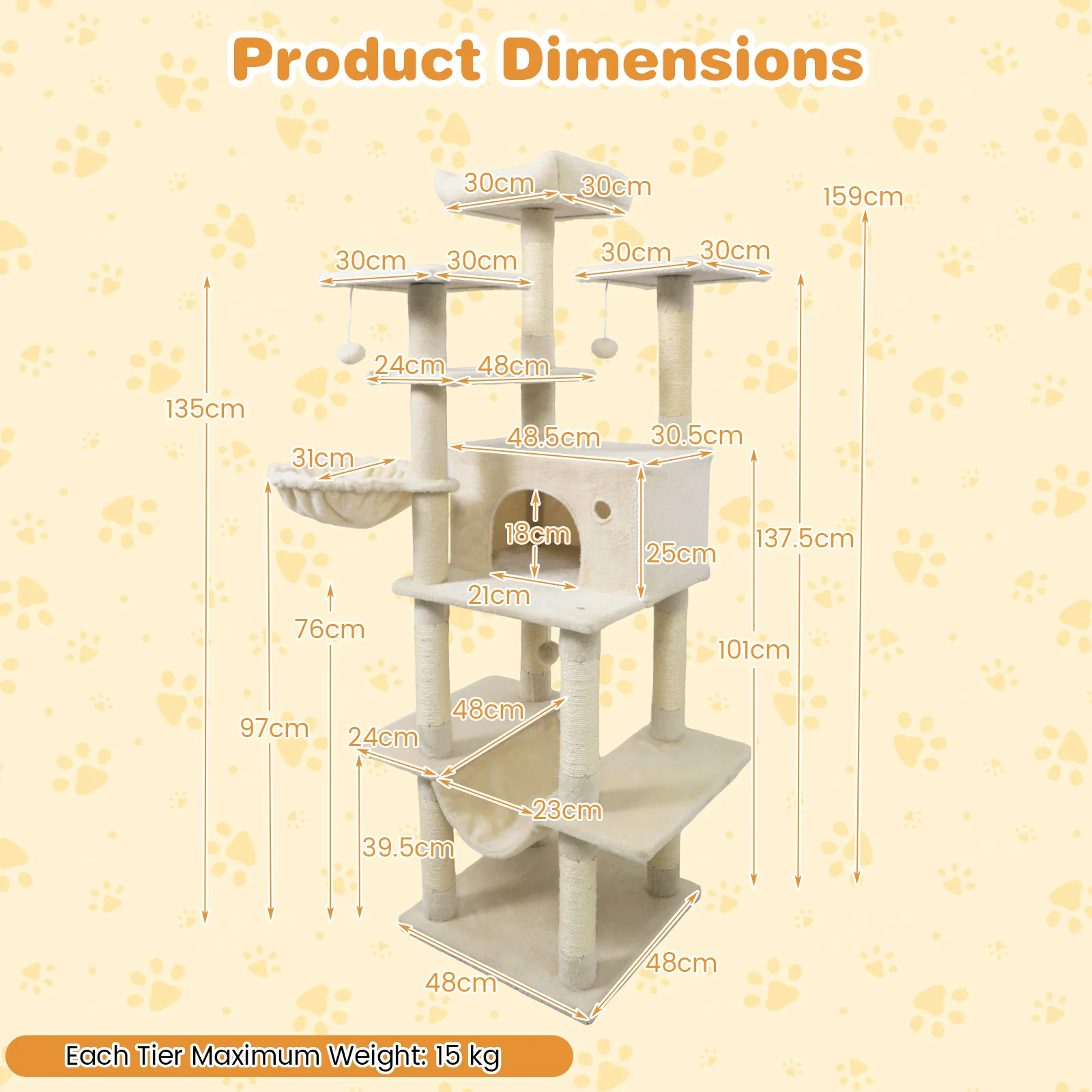 Large Cat Tree for Indoor Cats 63" Tall Cat Tower, Beige - Image 6