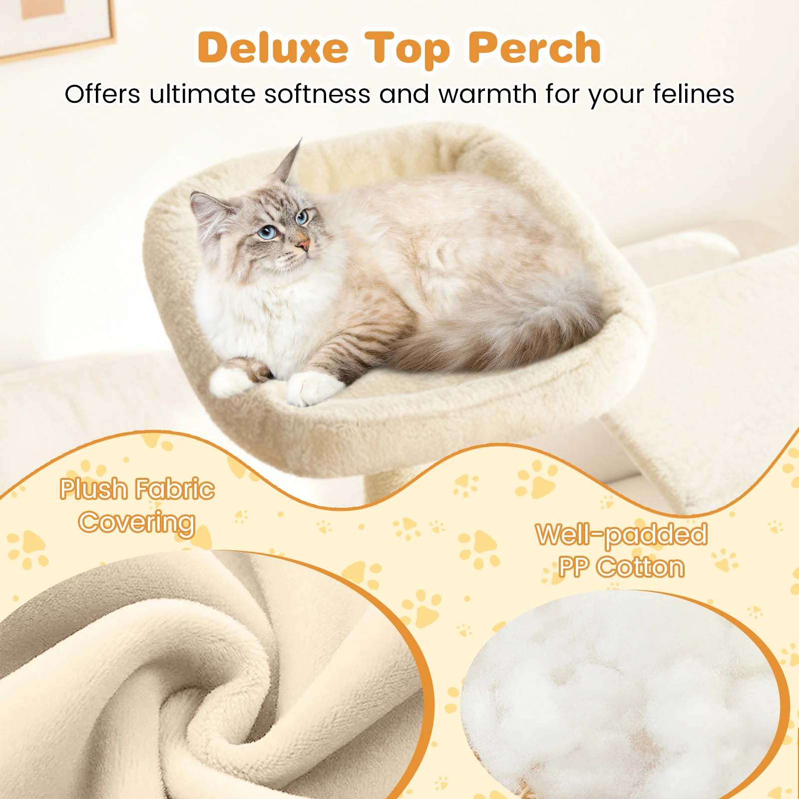 Large Cat Tree for Indoor Cats 63" Tall Cat Tower, Beige - Image 9