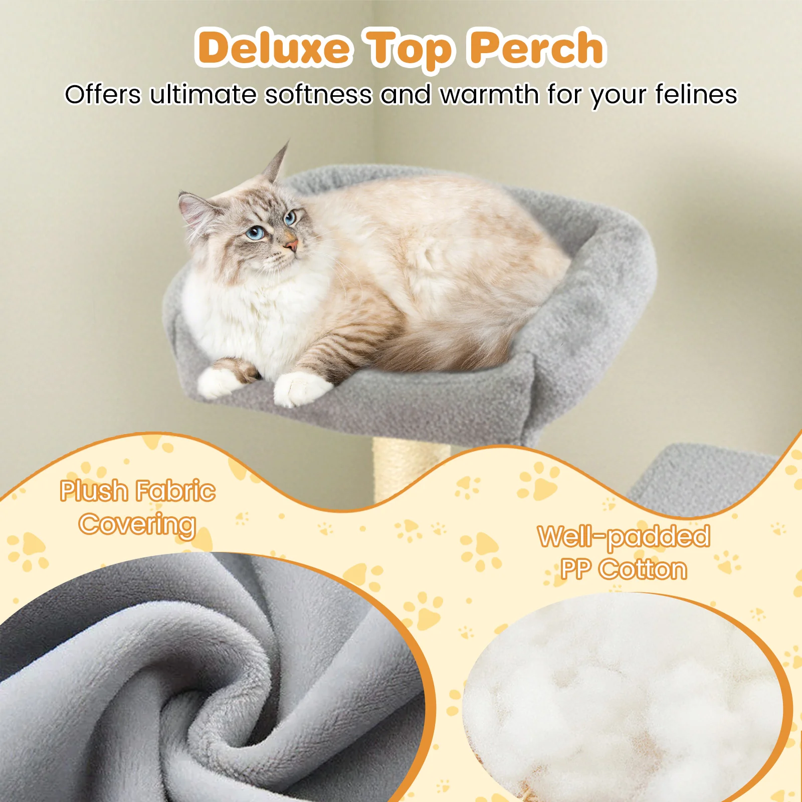Large Cat Tree for Indoor Cats 63" Tall Cat Tower-Lght Gray, Light Gray - Image 9
