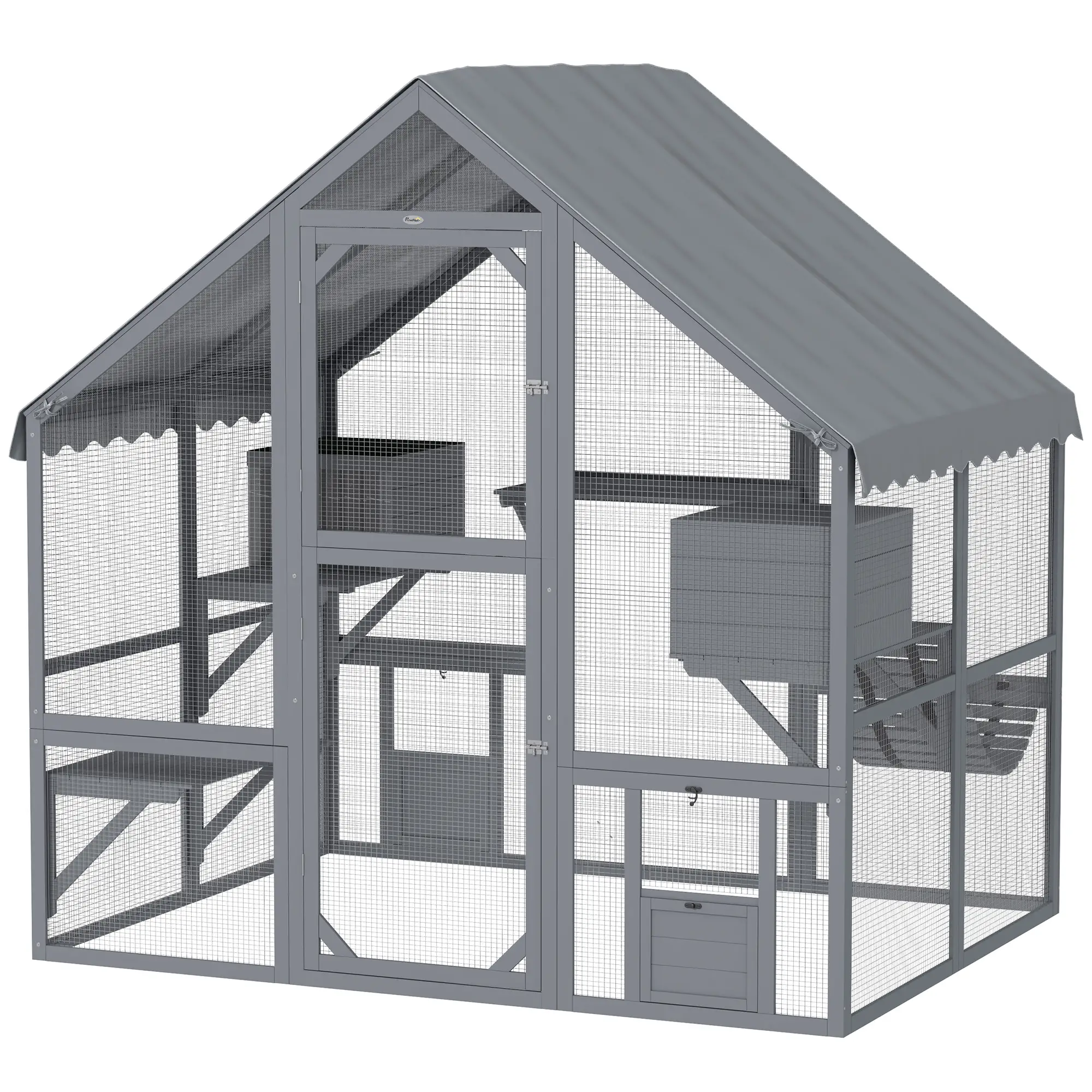 Large Catio, Waterproof Cover, 2 Resting Boxes, 4 Platforms, Bridge, Grey