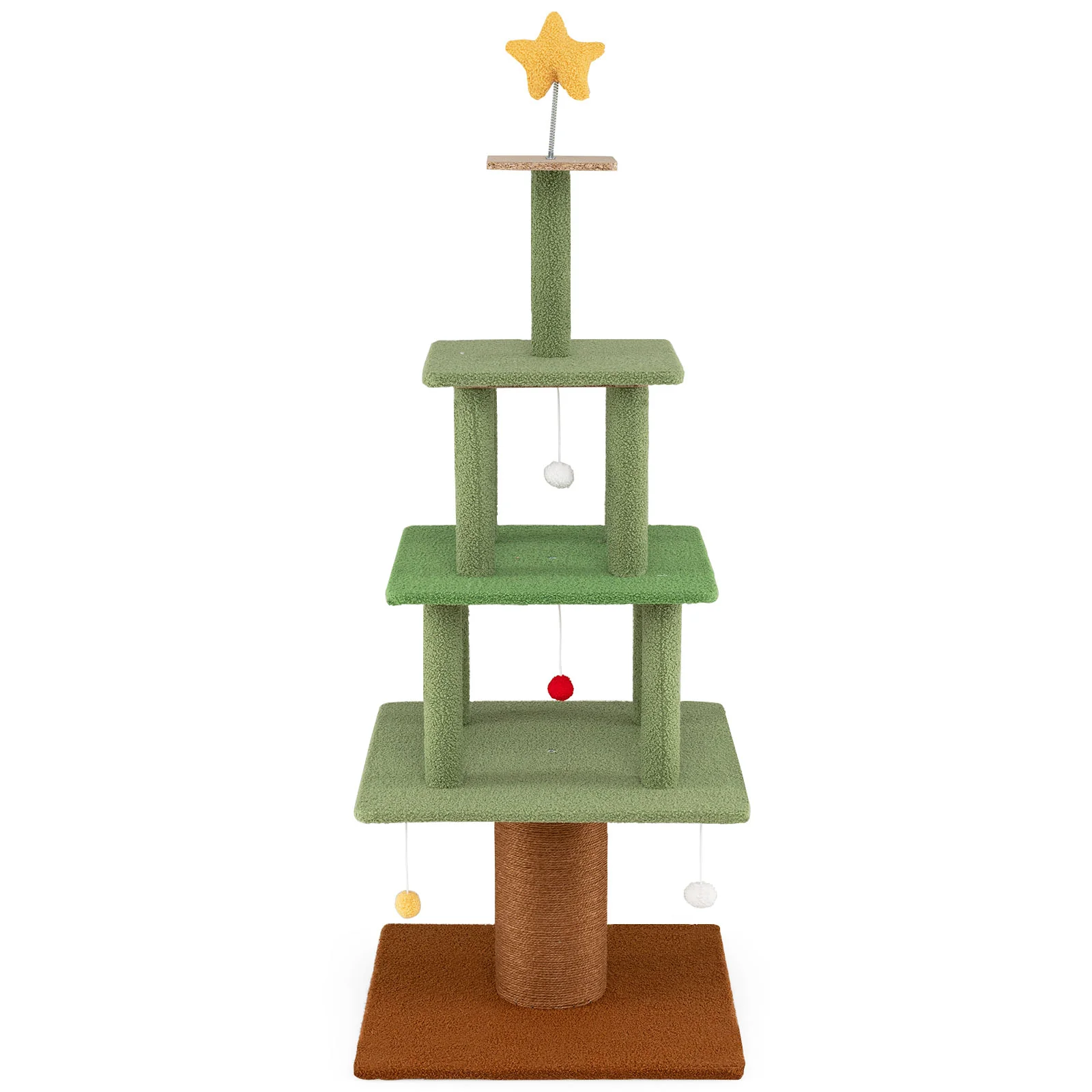 Large Christmas Cat Tree for Indoor Cats 64" Cute Cat Tower with 3 Condos, Green - Image 5