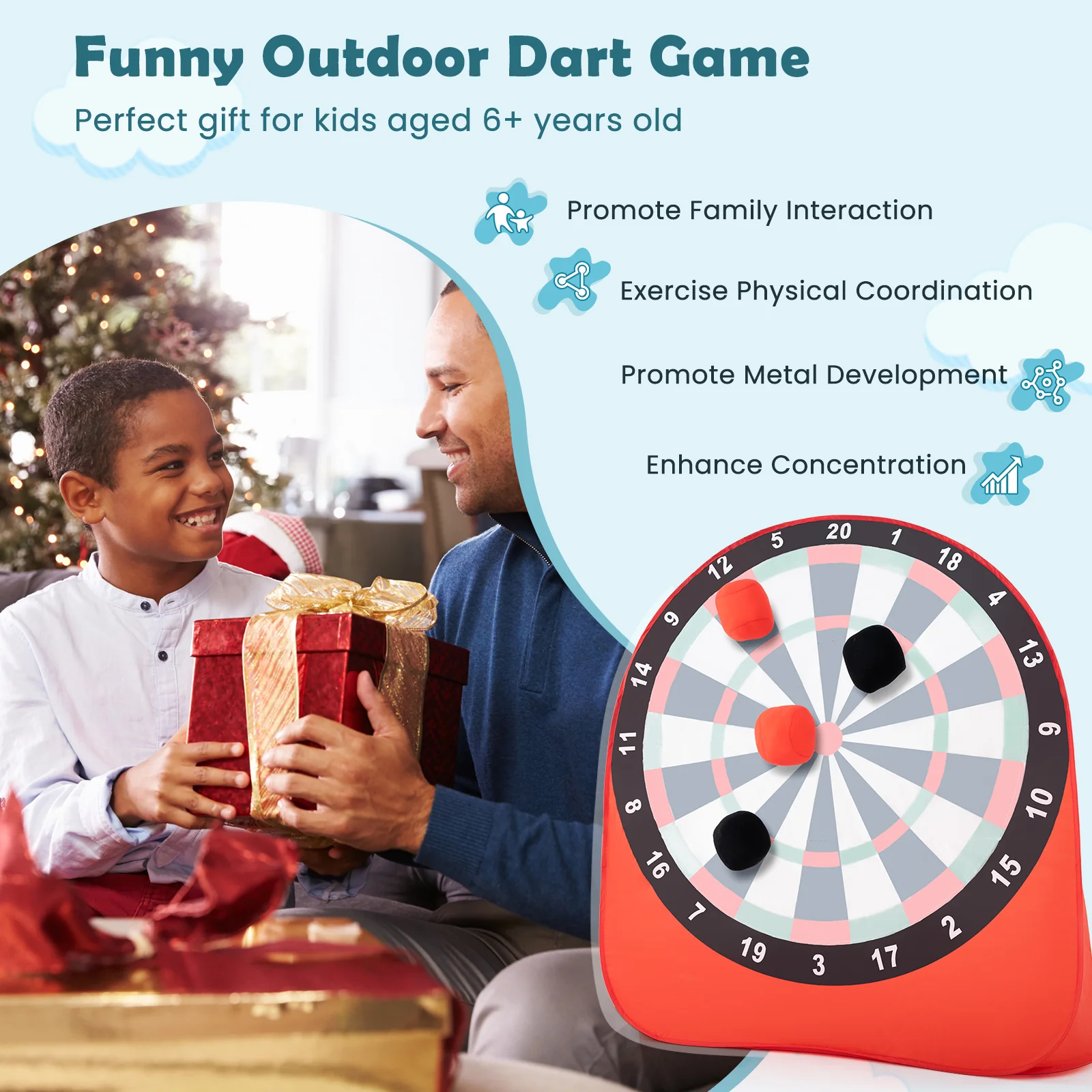 Large Dart Board For Kids, 4 Kick Balls, Red - Image 10