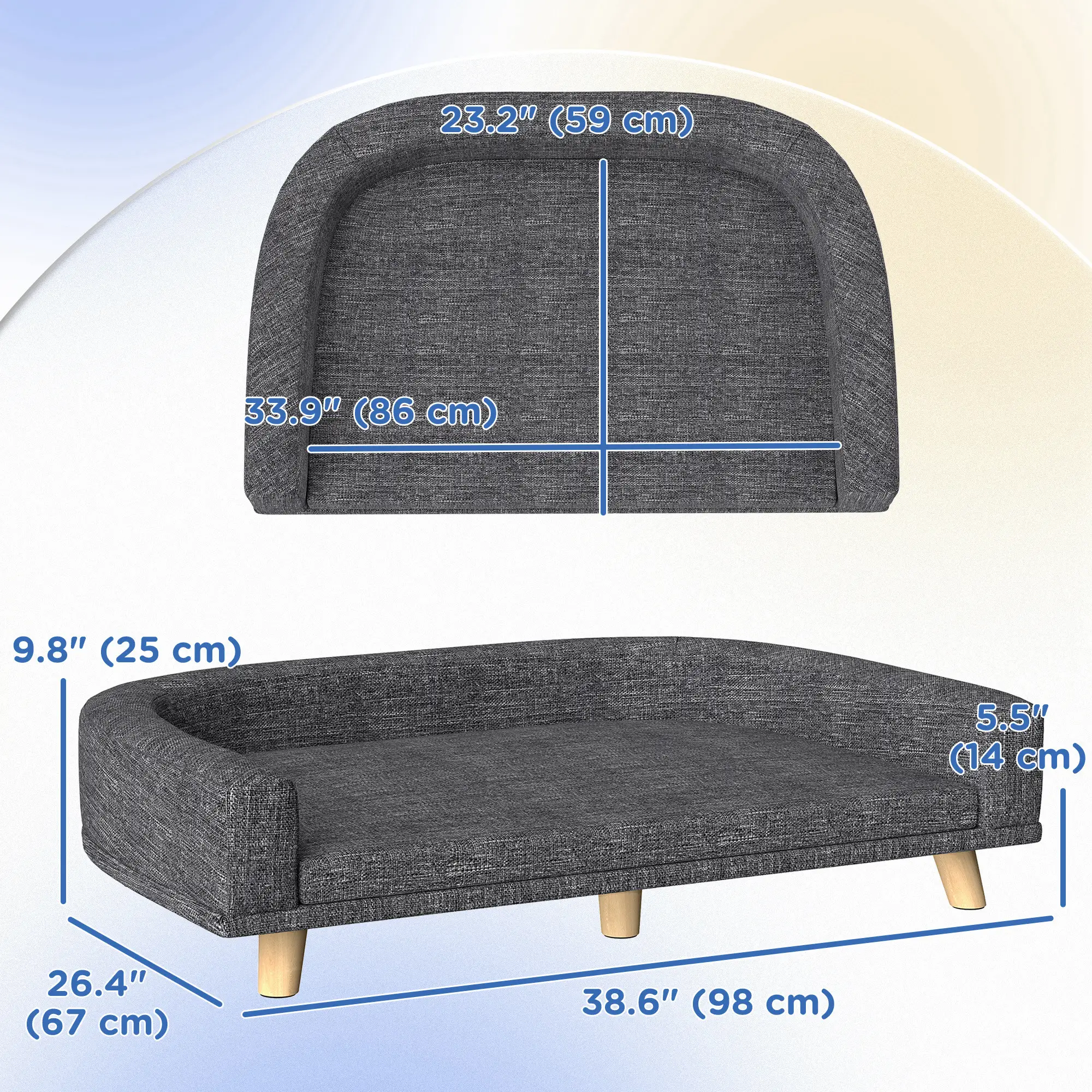 Large Dog Sofa with Washable Cover, Anti-Slip Pads, Dark Grey - Image 3