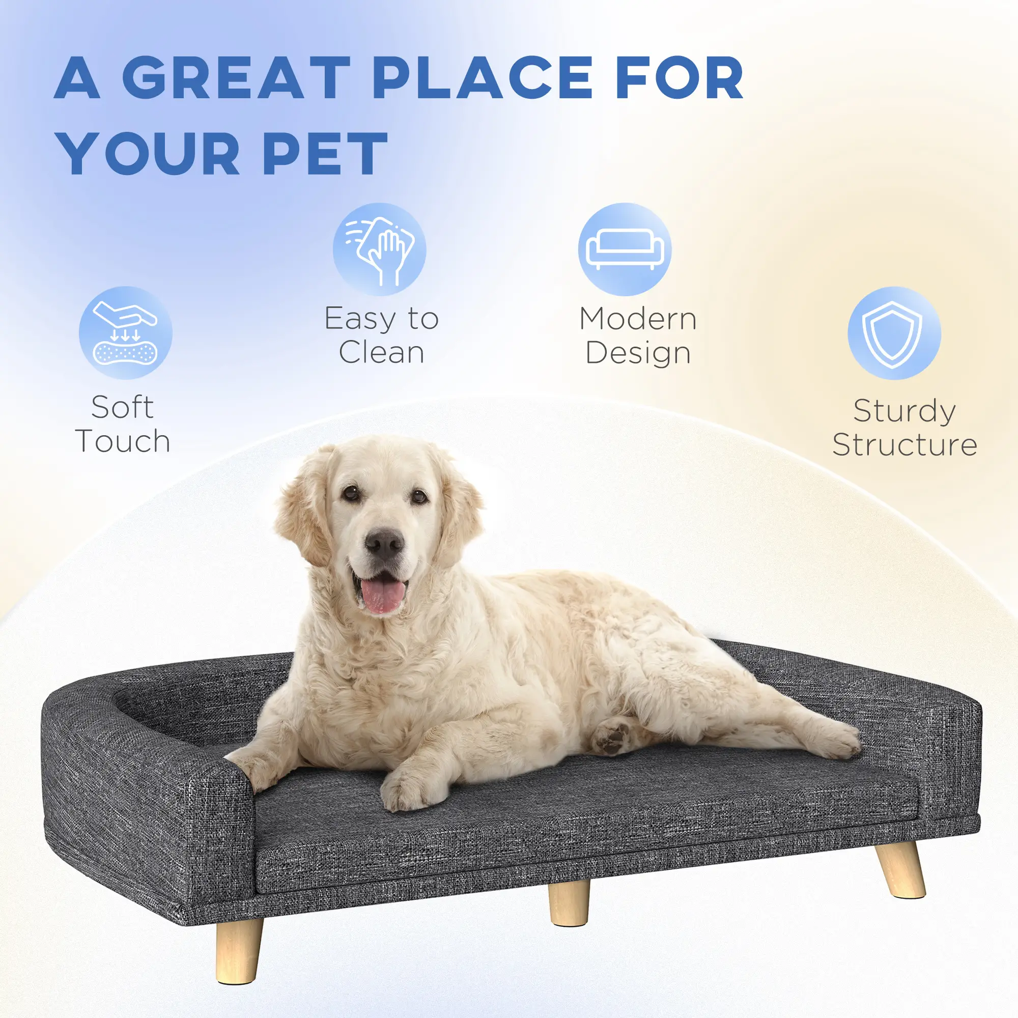 Large Dog Sofa with Washable Cover, Anti-Slip Pads, Dark Grey - Image 7
