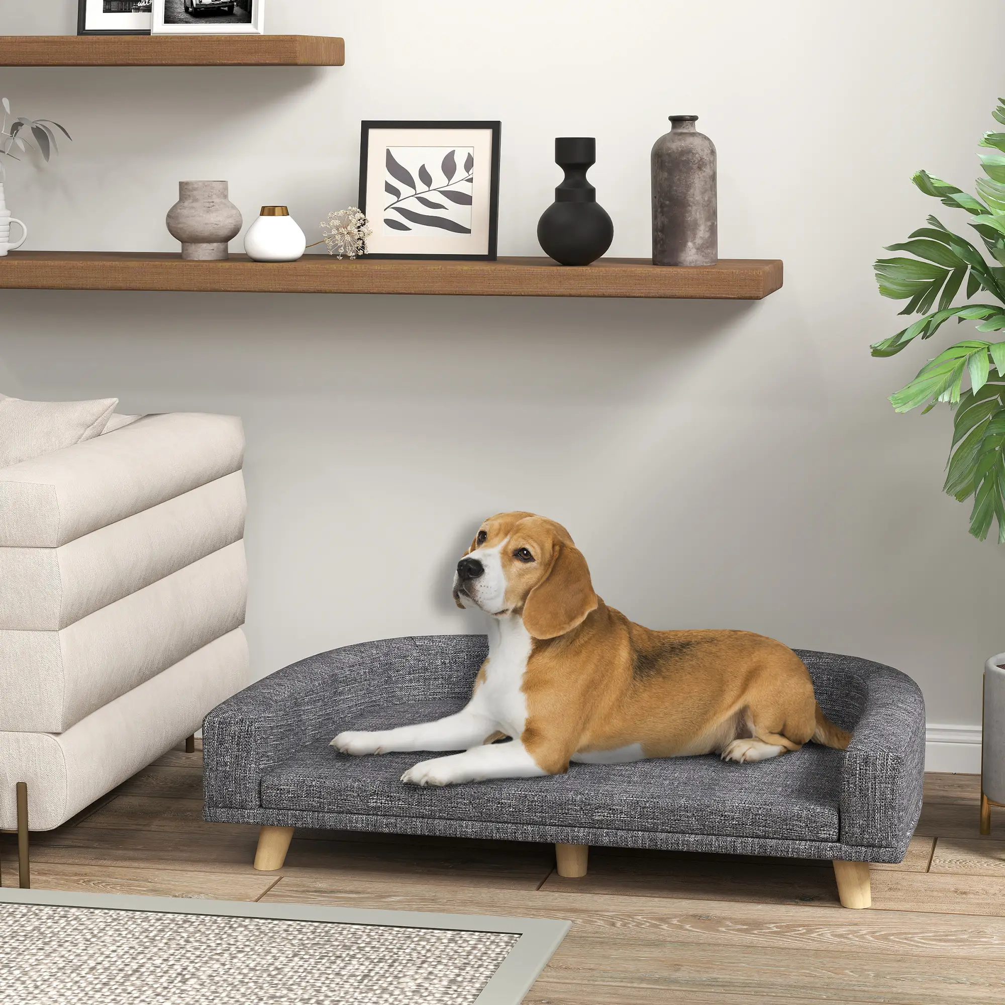 Large Dog Sofa with Washable Cover, Anti-Slip Pads, Dark Grey - Image 8