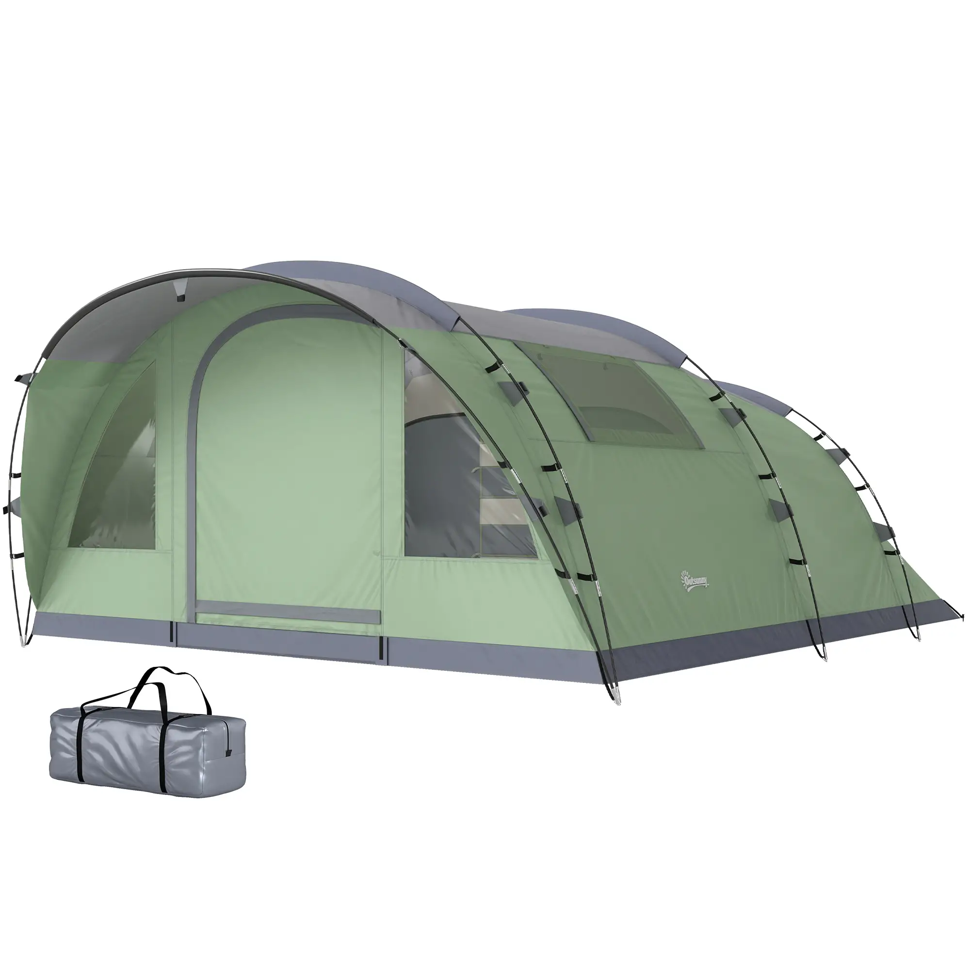 Large Family Tent, 2-4 Person, 4 Windows, Porch, Light Green