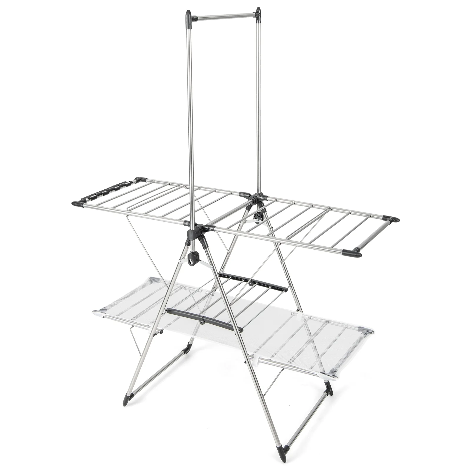 Large Foldable Clothes Drying Rack, Tall Hanging Bar, Silver