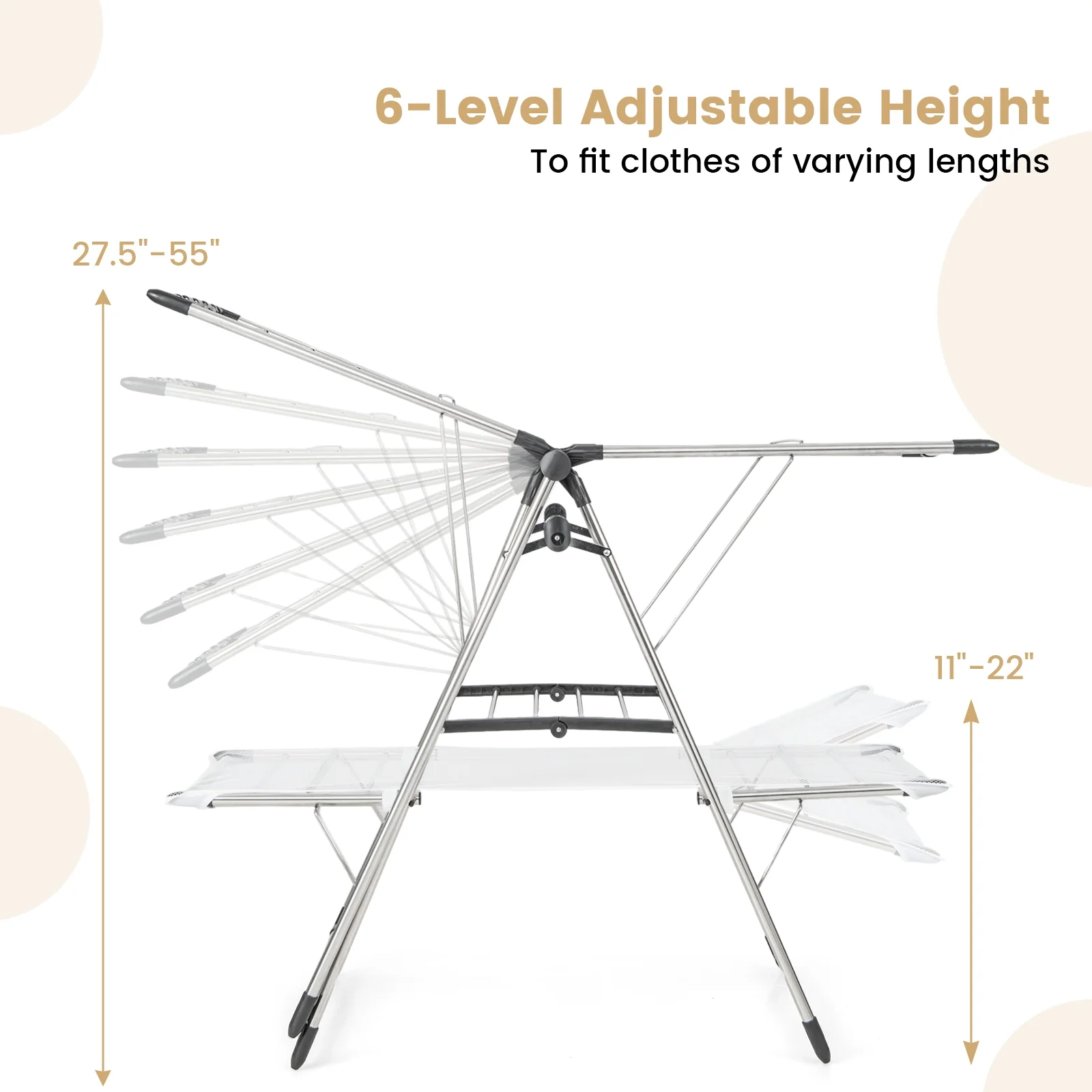 Large Foldable Clothes Drying Rack, Tall Hanging Bar, Silver - Image 10