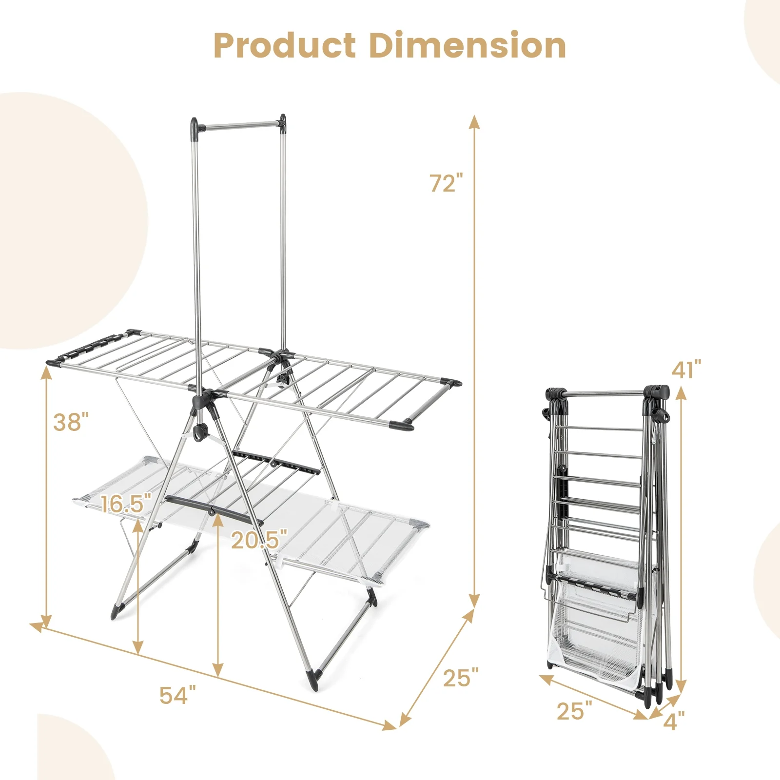 Large Foldable Clothes Drying Rack, Tall Hanging Bar, Silver - Image 6
