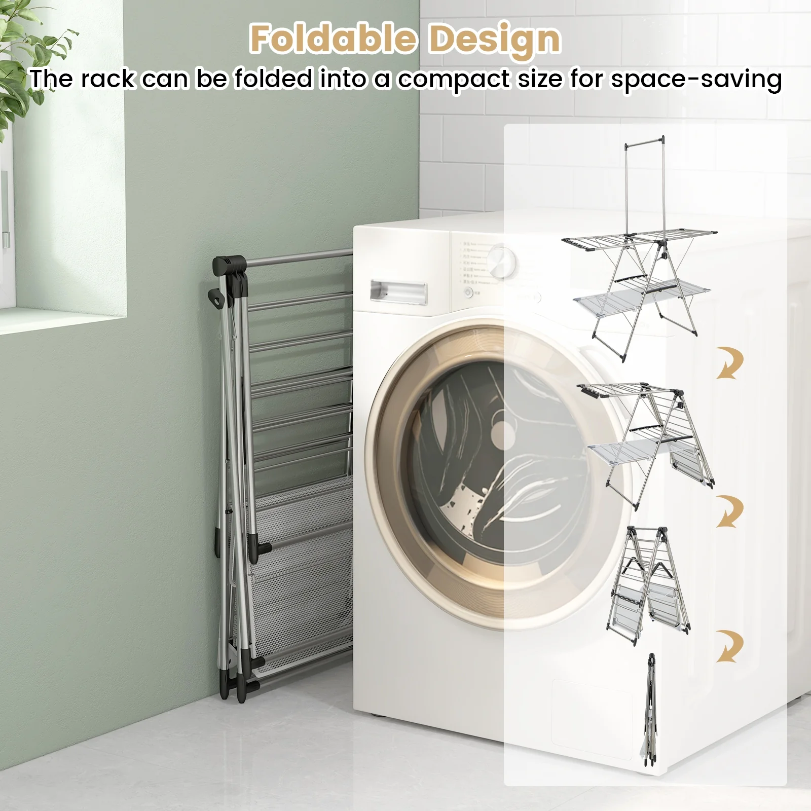 Large Foldable Clothes Drying Rack, Tall Hanging Bar, Silver - Image 7